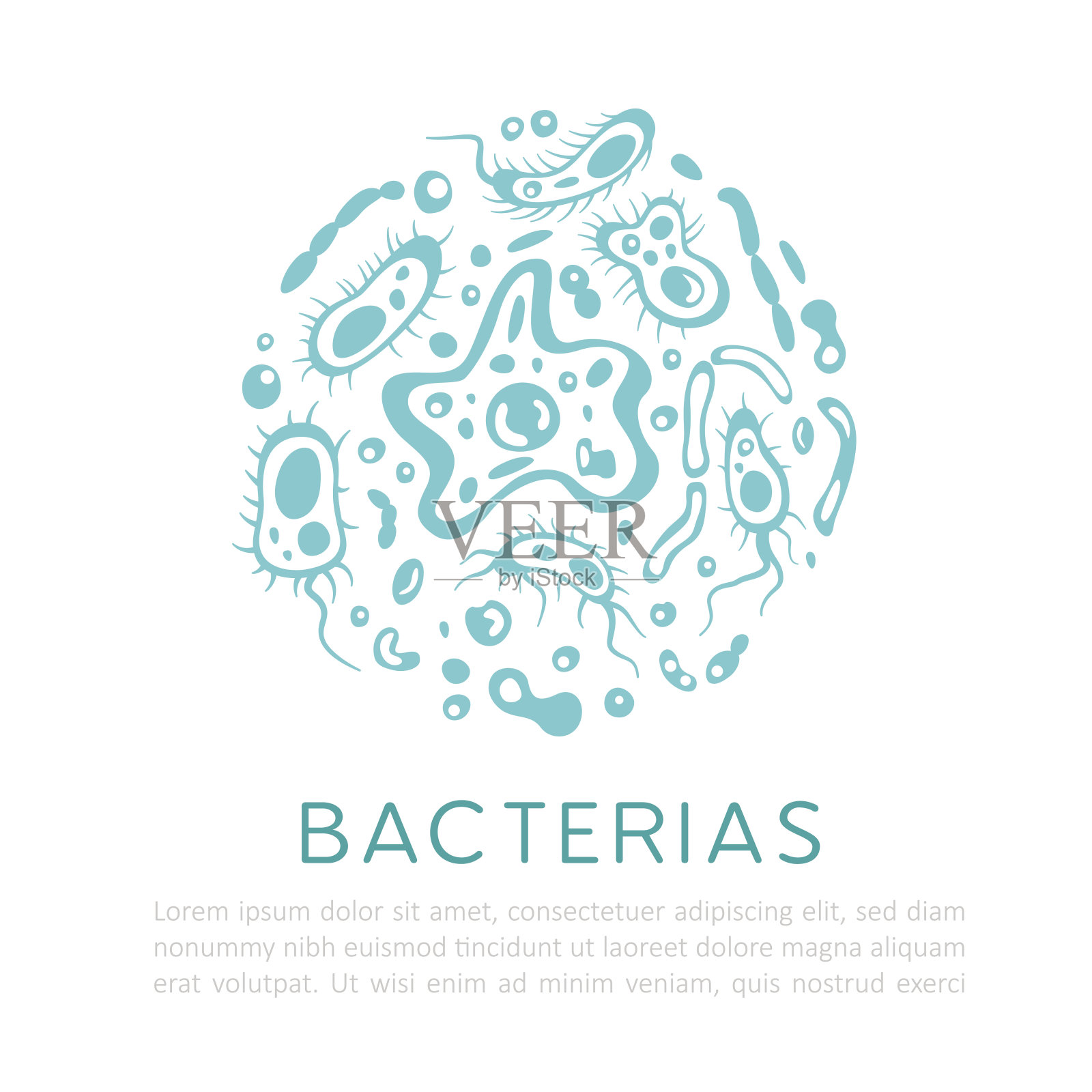 细菌，病毒和不同种类的微生物。向量旗帜。插画图片素材