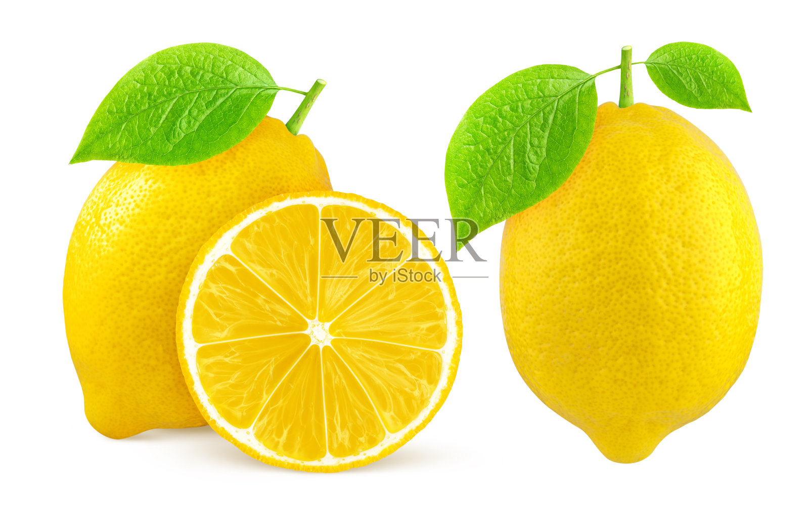 柠檬孤立。一个完整的柠檬水果和一半孤立的白色照片摄影图片