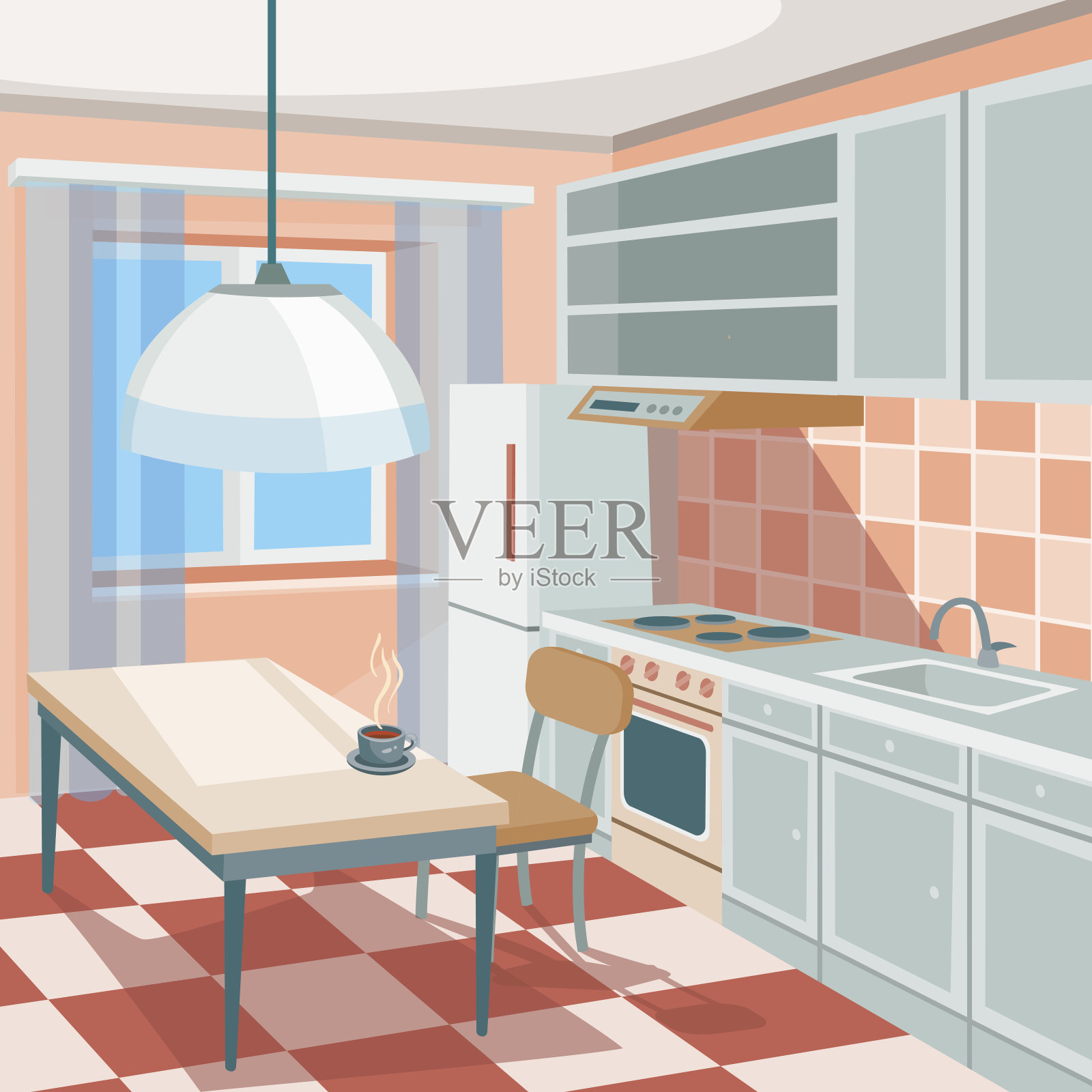 矢量卡通插图的厨房内部设计元素图片