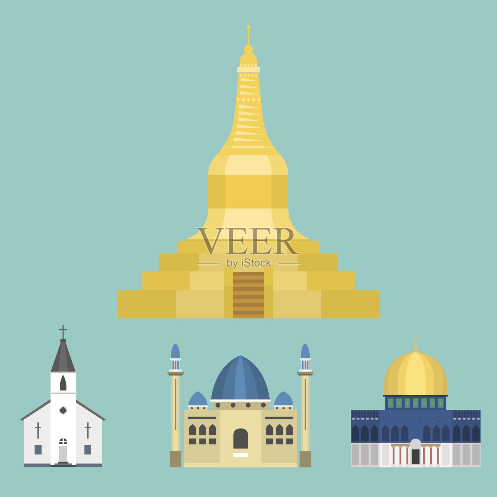 大教堂教堂寺庙传统建筑著名地标旅游矢量插图插画图片素材