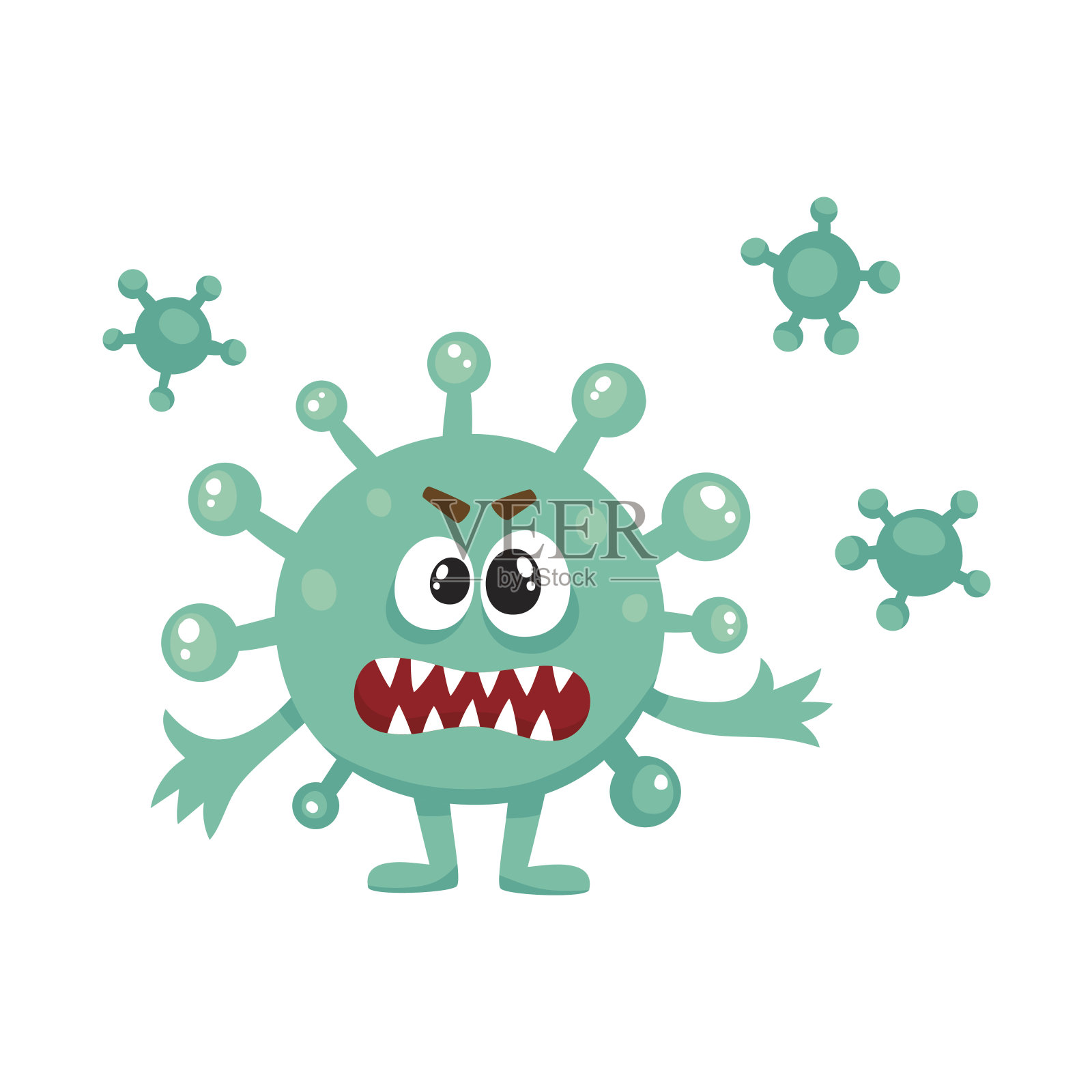 丑陋的绿色病毒、细菌、细菌具有人类面孔的特征设计元素图片