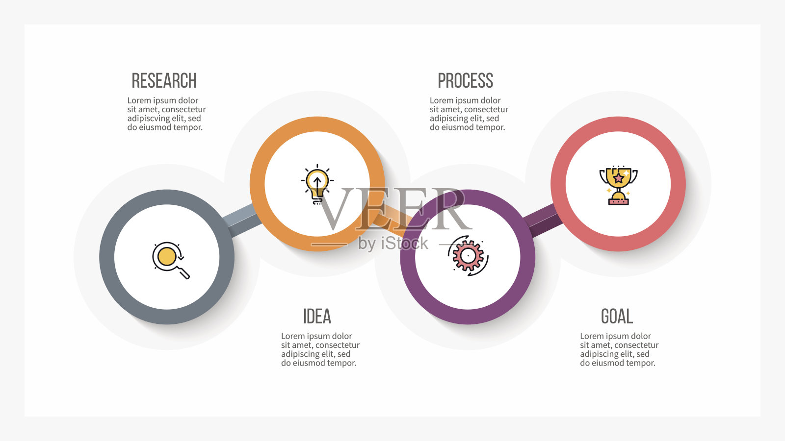 业务信息图。时间轴有4个步骤，圆。向量模板。插画图片素材