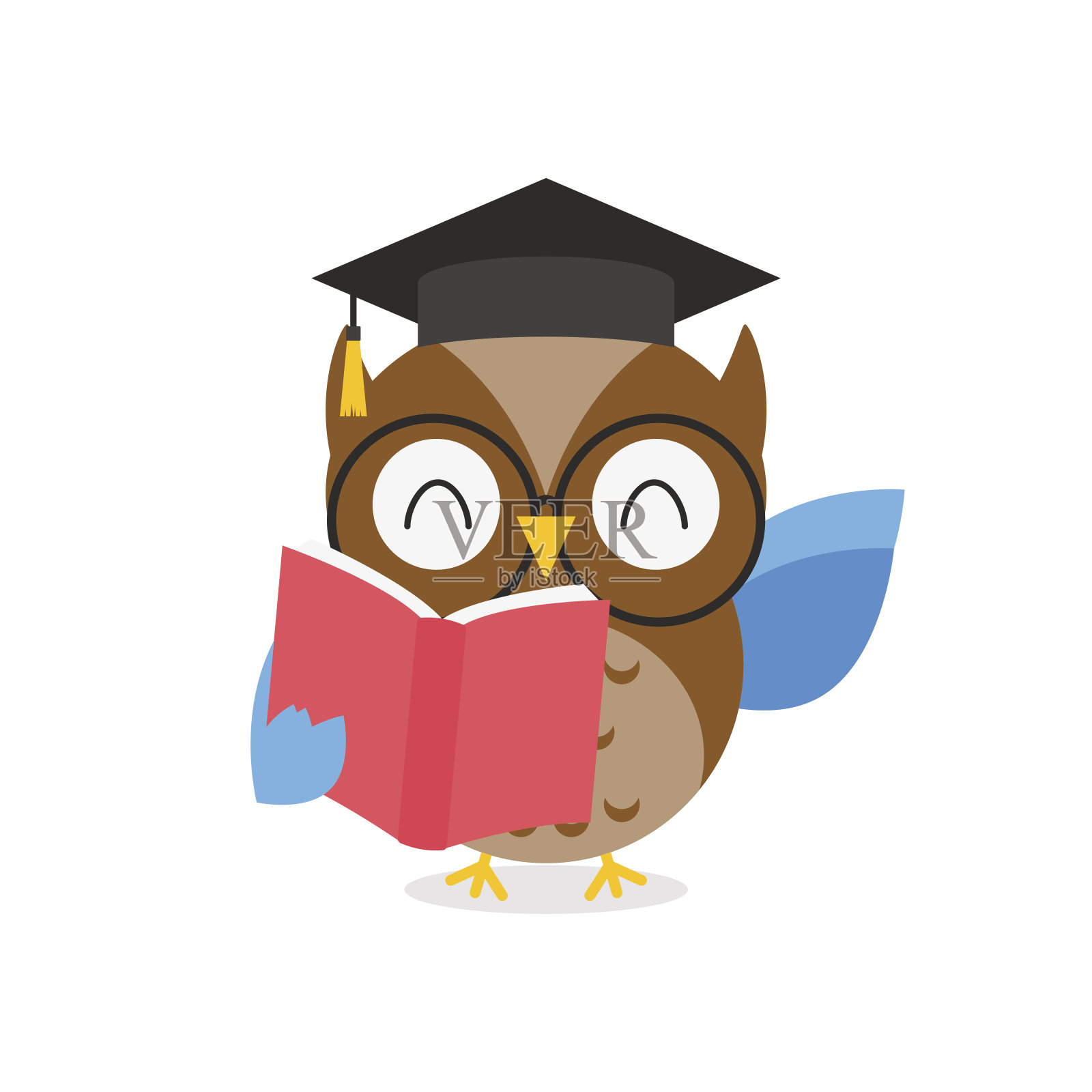 聪明的猫头鹰与书在白色的背景设计元素图片
