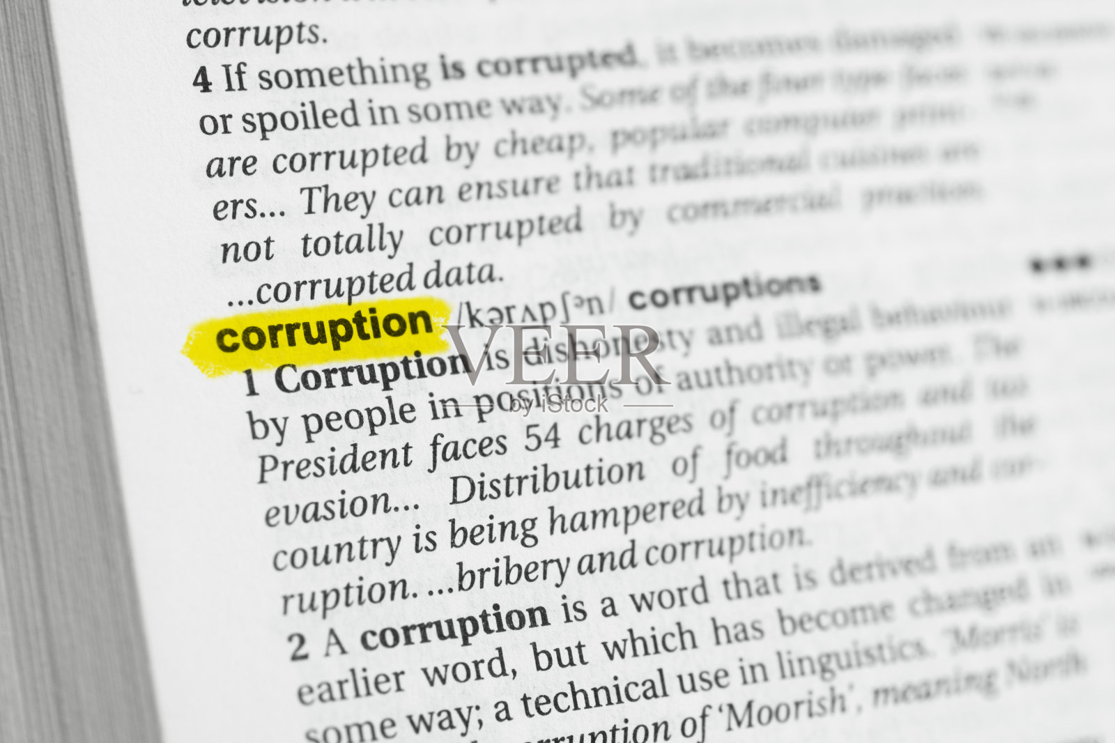 突出英语单词“腐败”及其定义照片摄影图片