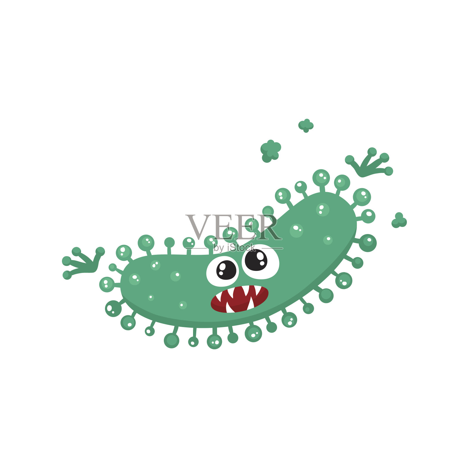 丑陋的绿色病毒、细菌、细菌具有人类面孔的特征插画图片素材