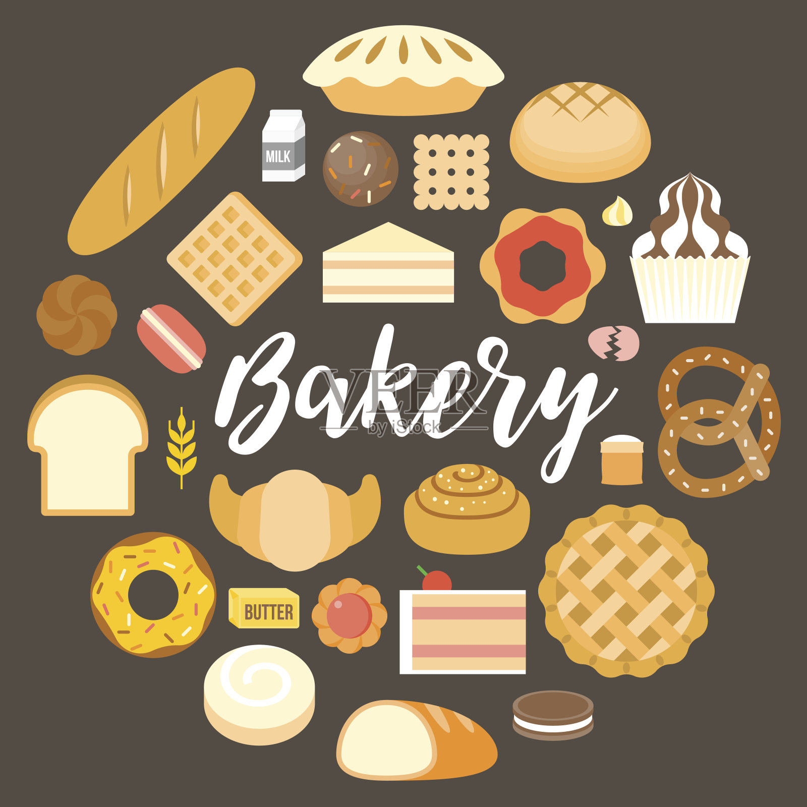 面包标题和面包产品呈圆形排列插画图片素材