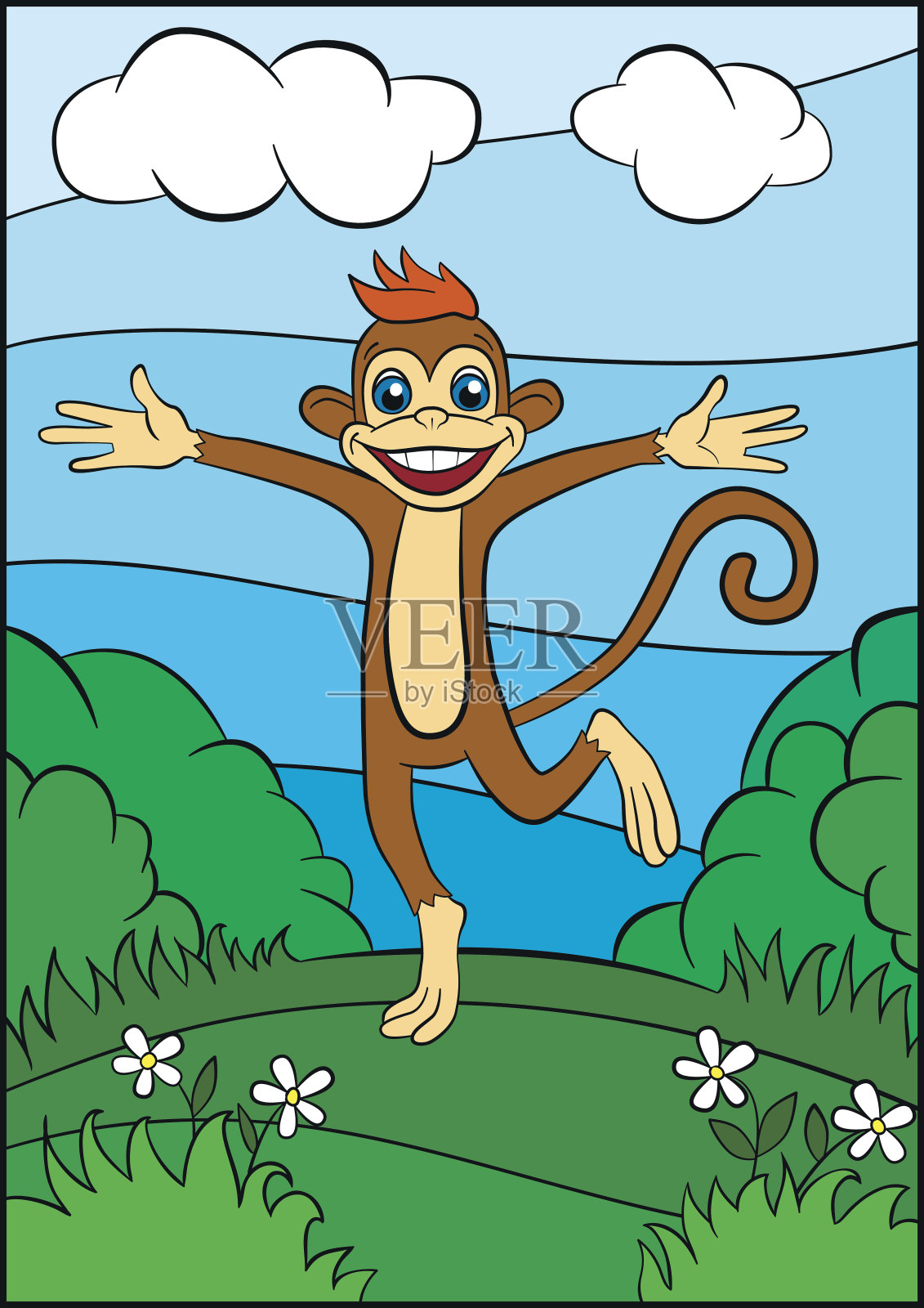 可爱的小绢毛猴卡通跑插画图片素材_ID:425631024-Veer图库