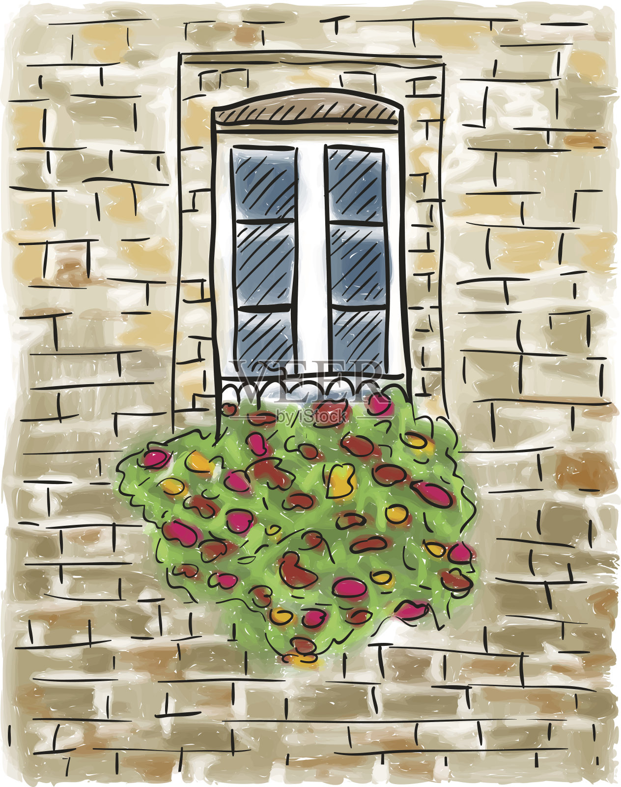 旧房子和窗户的油漆插画图片素材