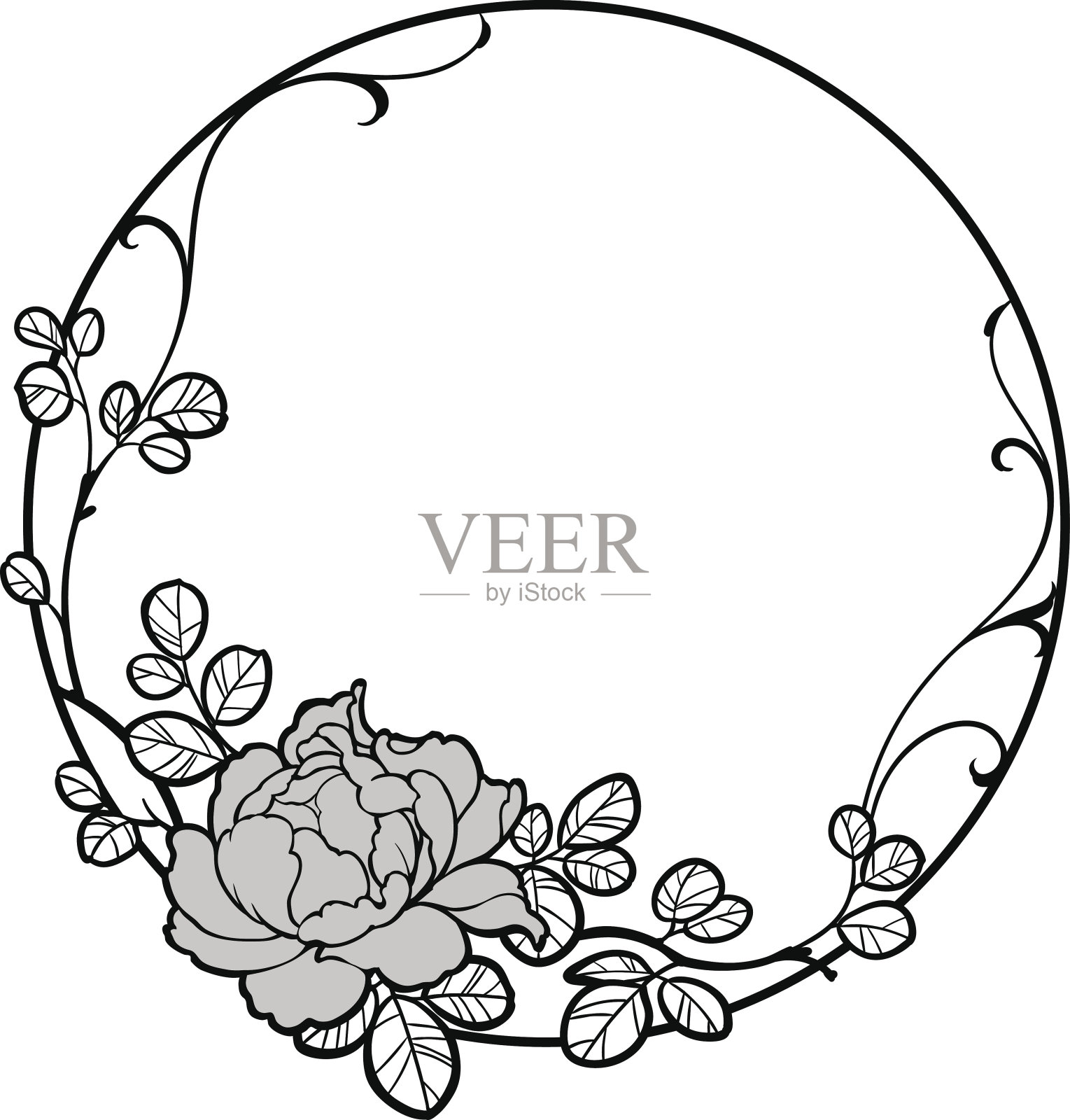 手绘组牡丹玫瑰花装饰。插画图片素材