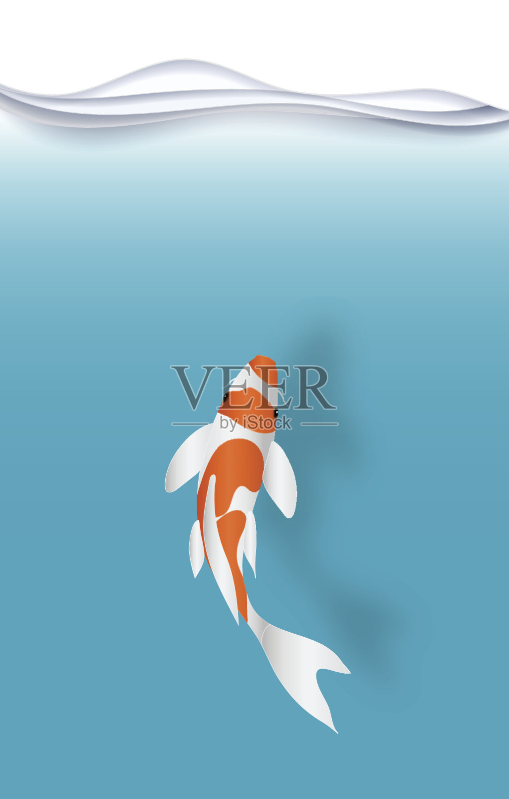 鱼。锦鲤鱼在蓝色的水矢量纸艺术插图剪纸。jpg插画图片素材