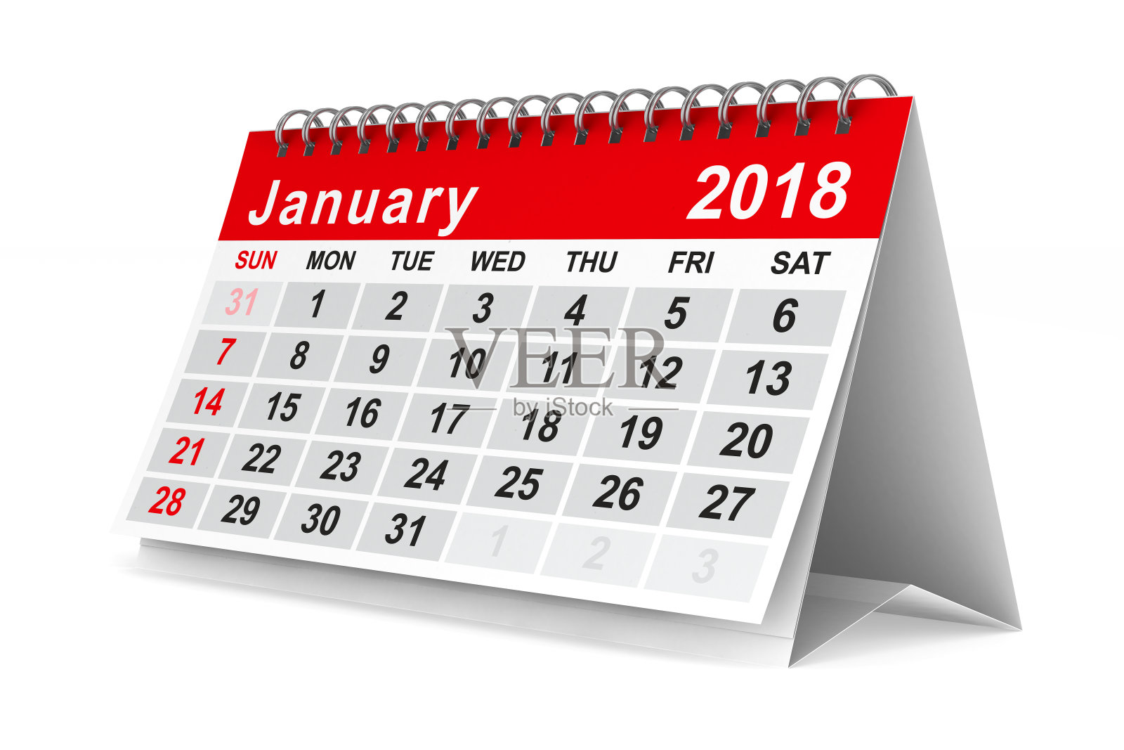 2018年的日历。1月。孤立的3 d演示照片摄影图片