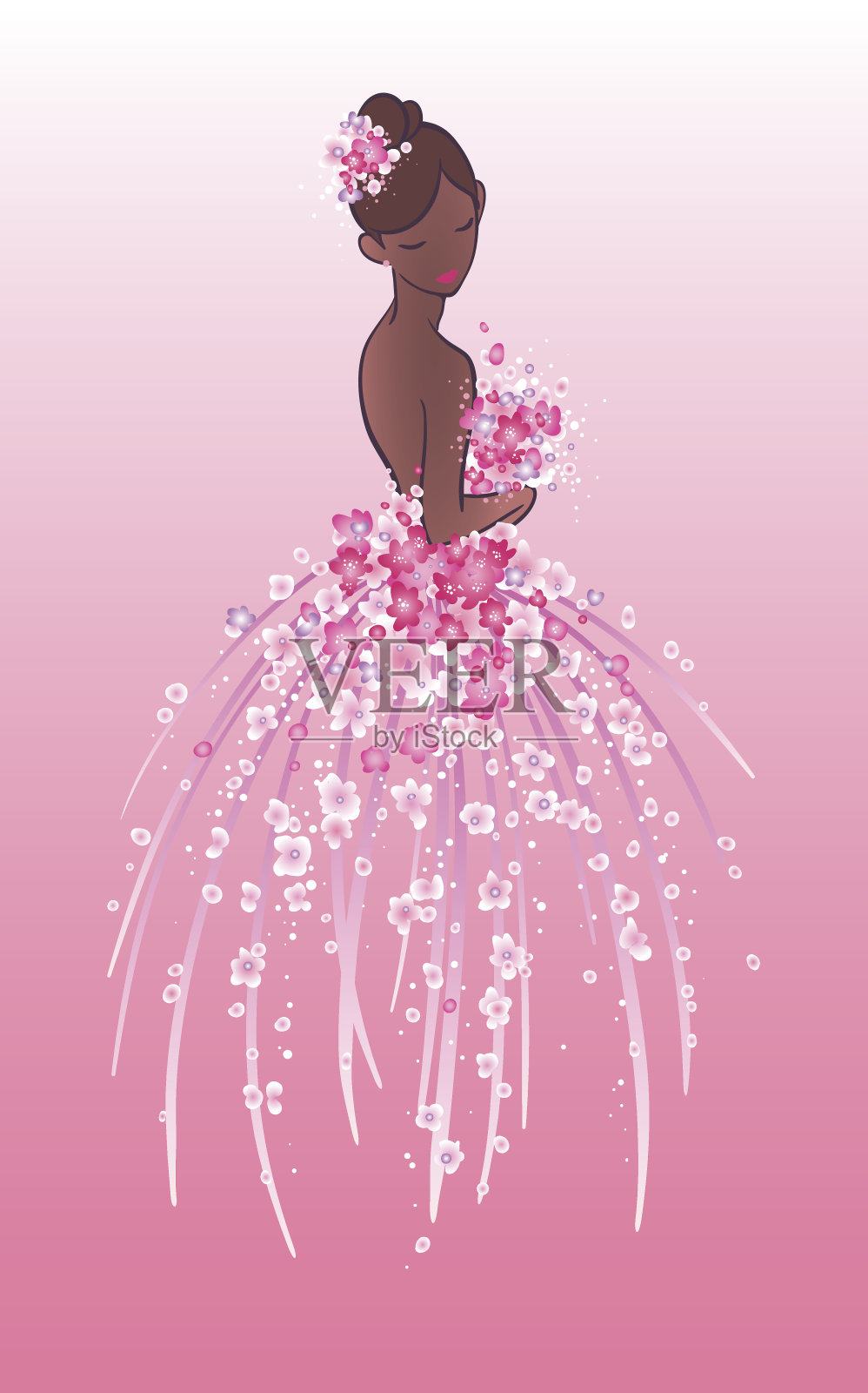 粉红色花朵的新娘素描。插画图片素材