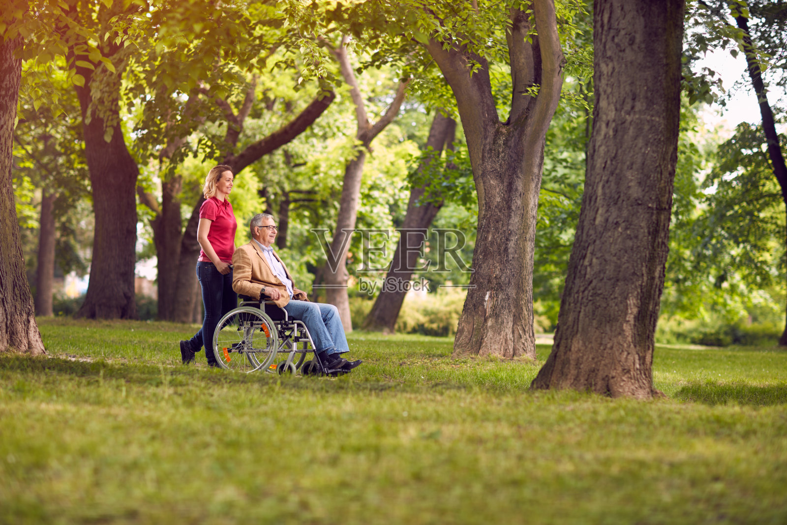 一对老年夫妇坐在公园的木凳上照片摄影图片_ID:163067058-Veer图库