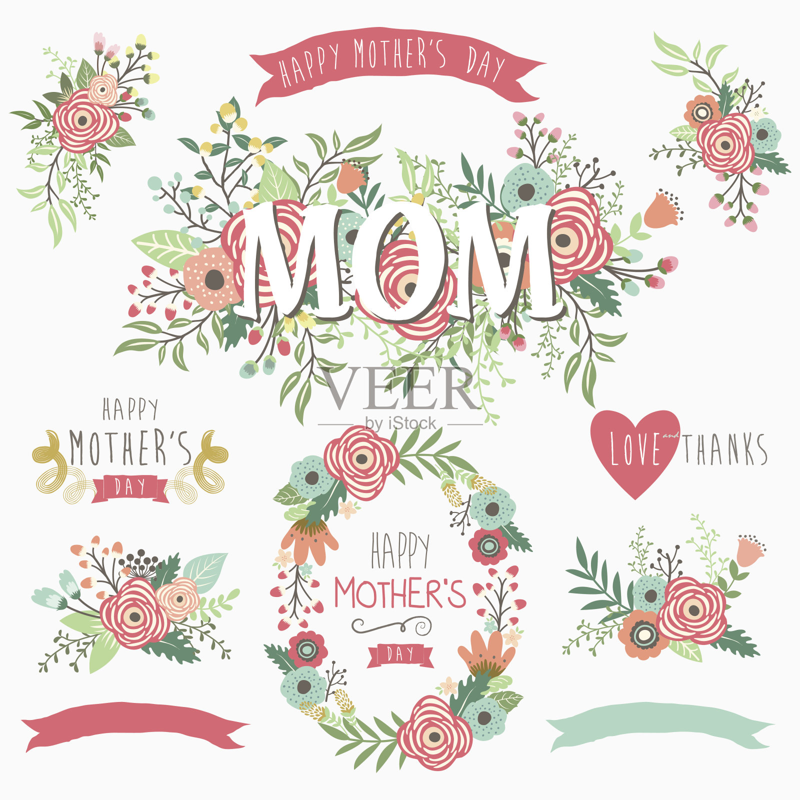 鲜花束母亲节插画图片素材