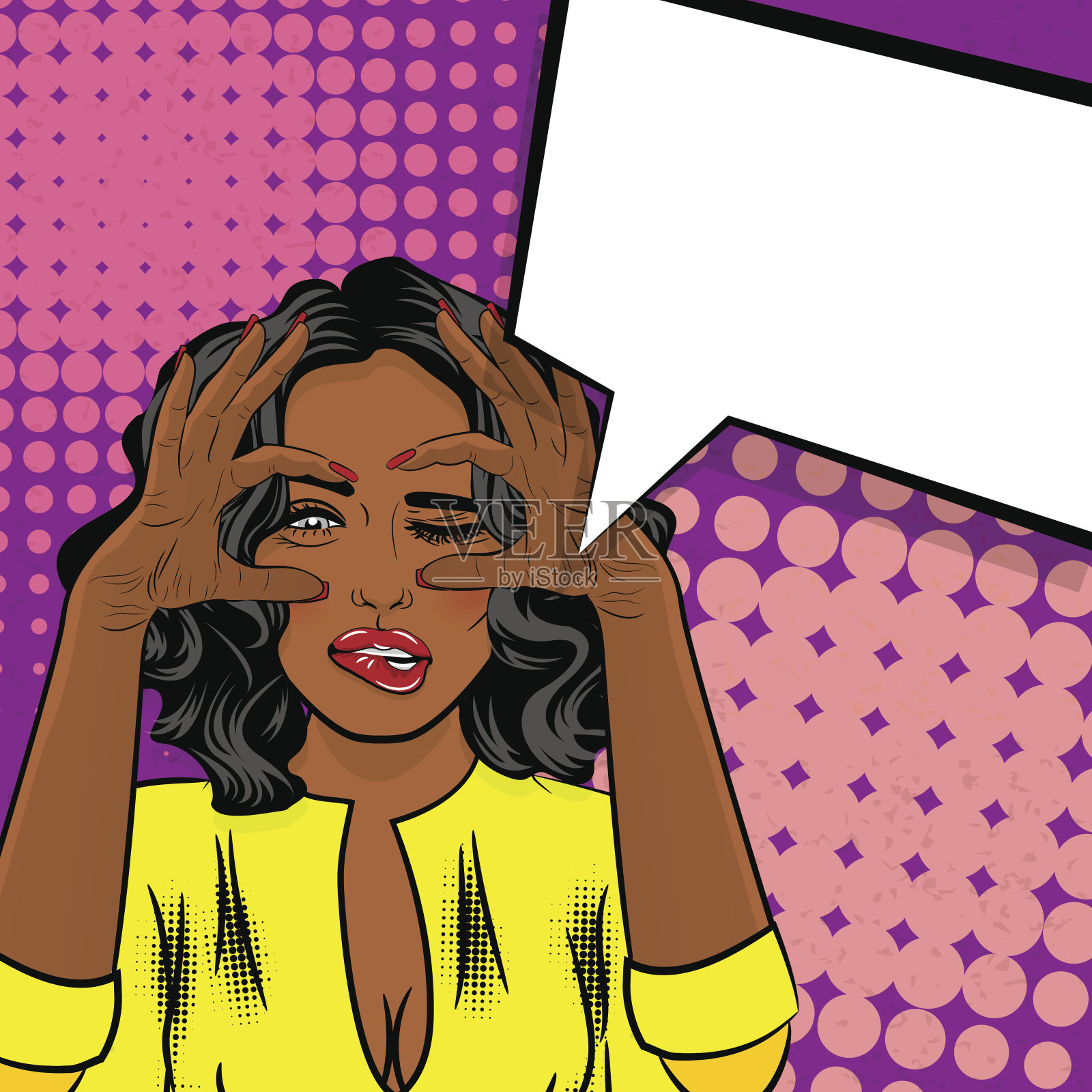 非裔美国女孩看波普艺术插画图片素材
