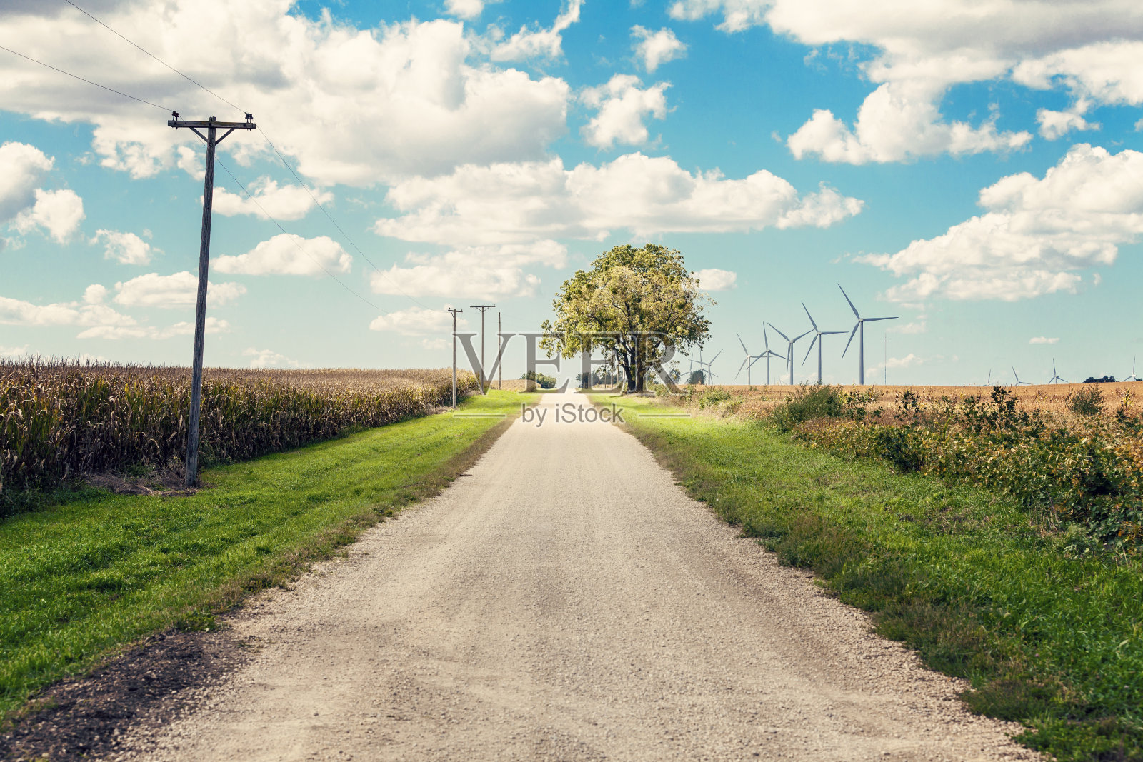 美国乡村公路与风力涡轮机照片摄影图片