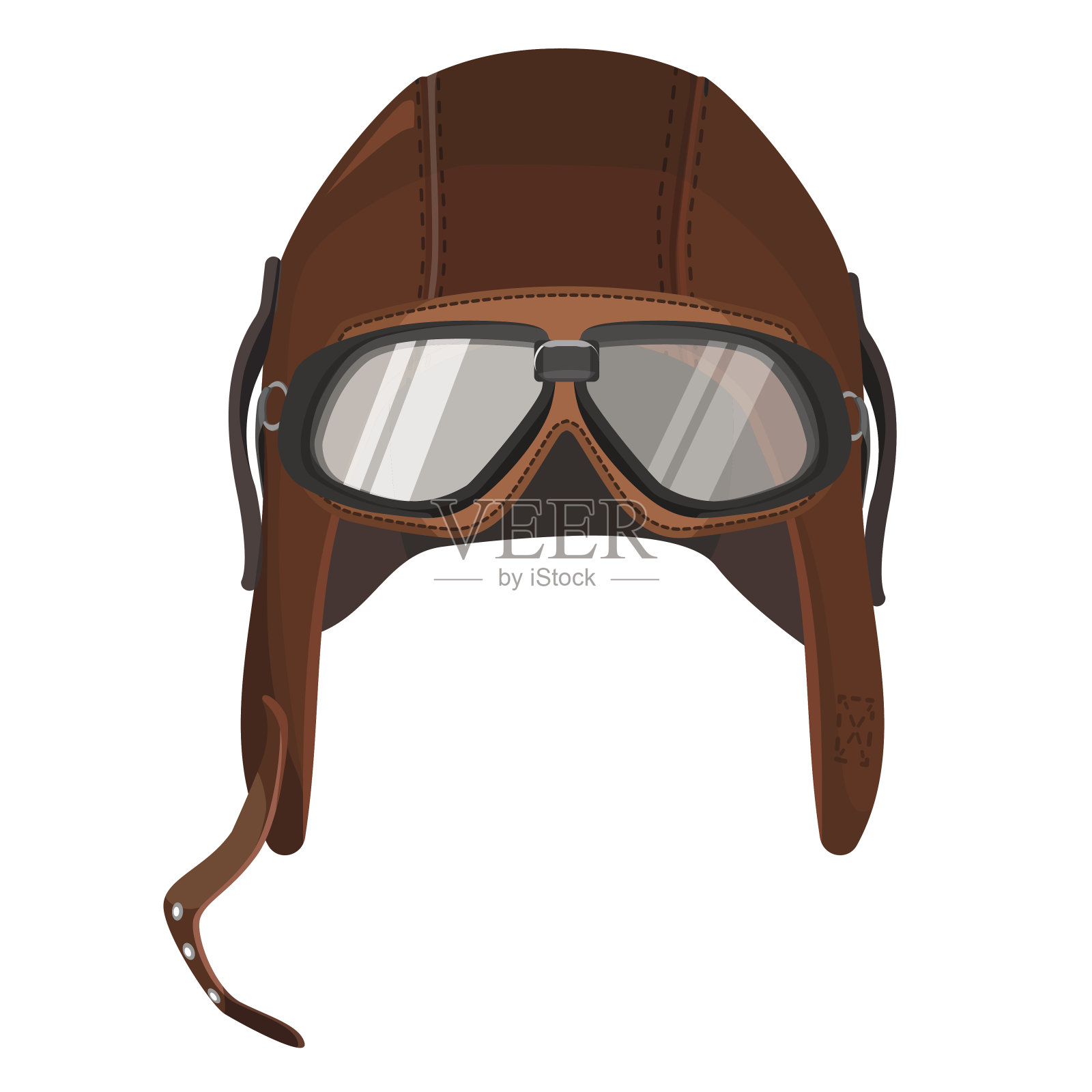棕色飞行员帽，护目镜隔离在白色插画图片素材