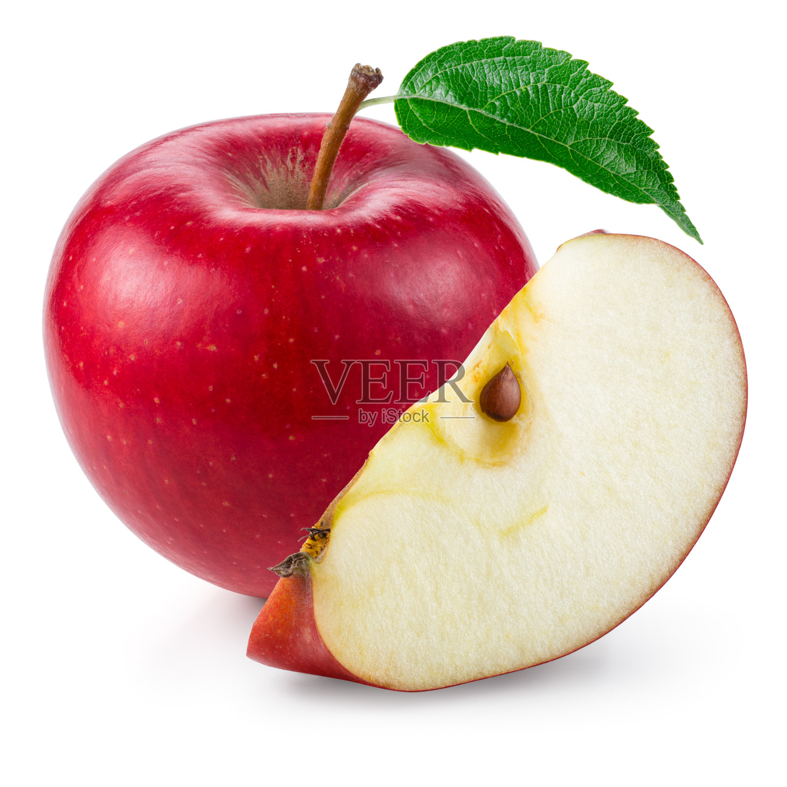 红苹果。在白色上有一个切割孤立的水果。照片摄影图片
