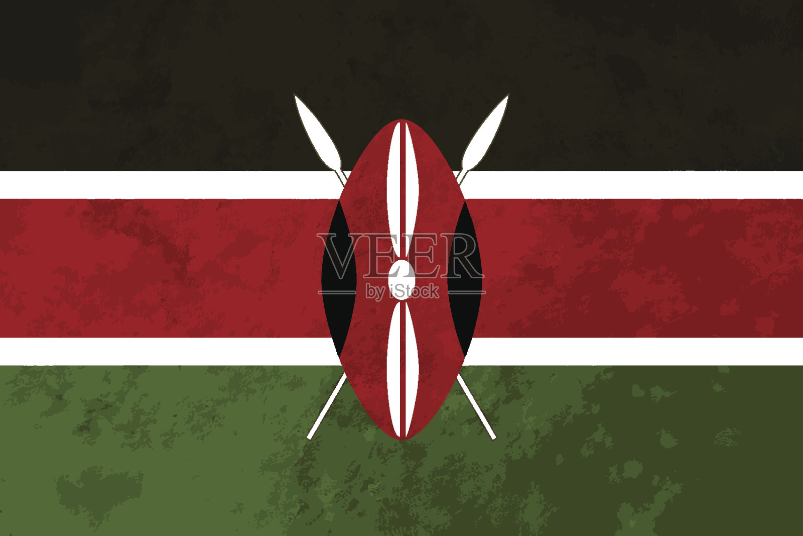真实比例的肯尼亚国旗与纹理插画图片素材