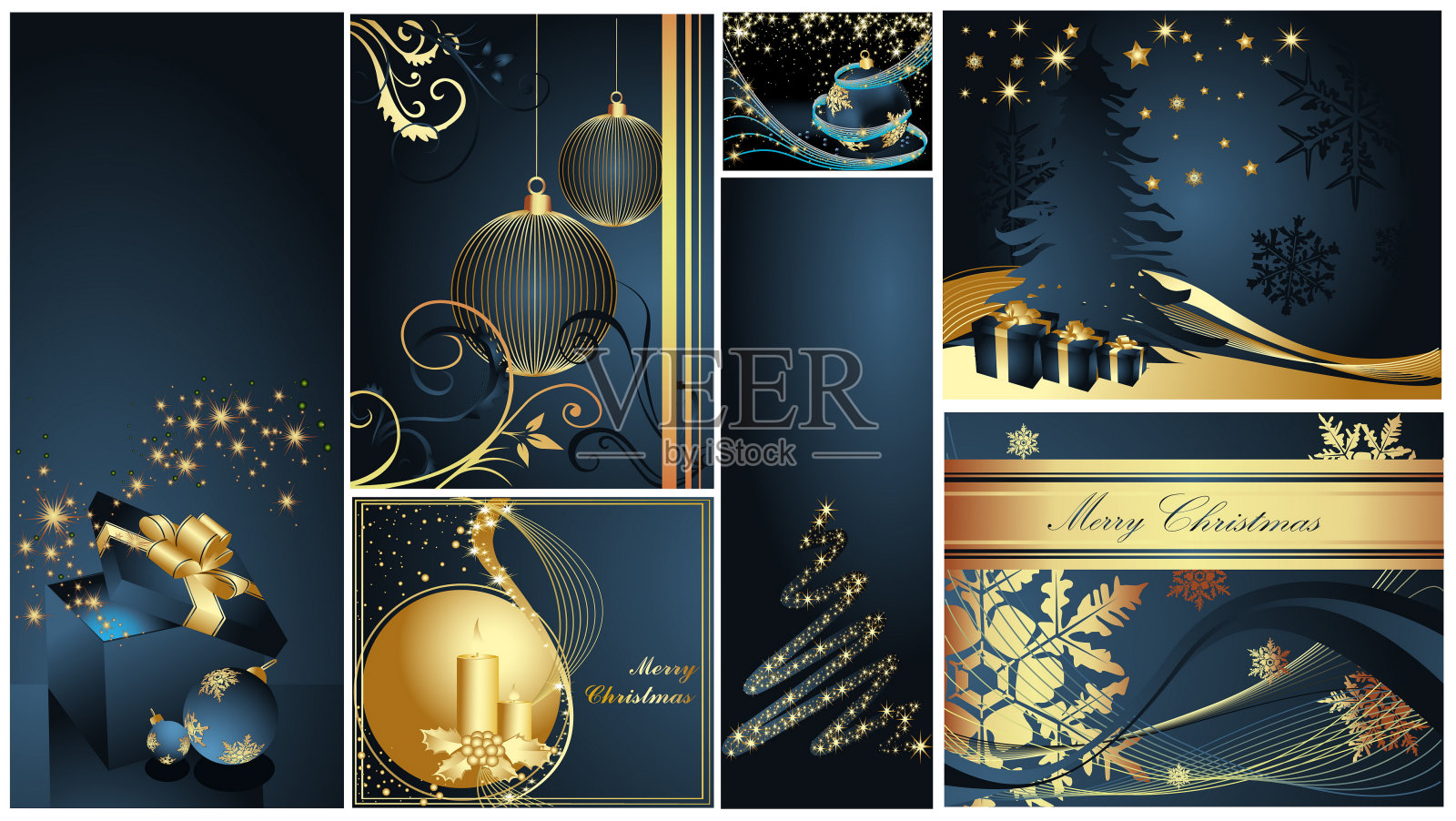 圣诞快乐和新年快乐金和蓝系列插画图片素材