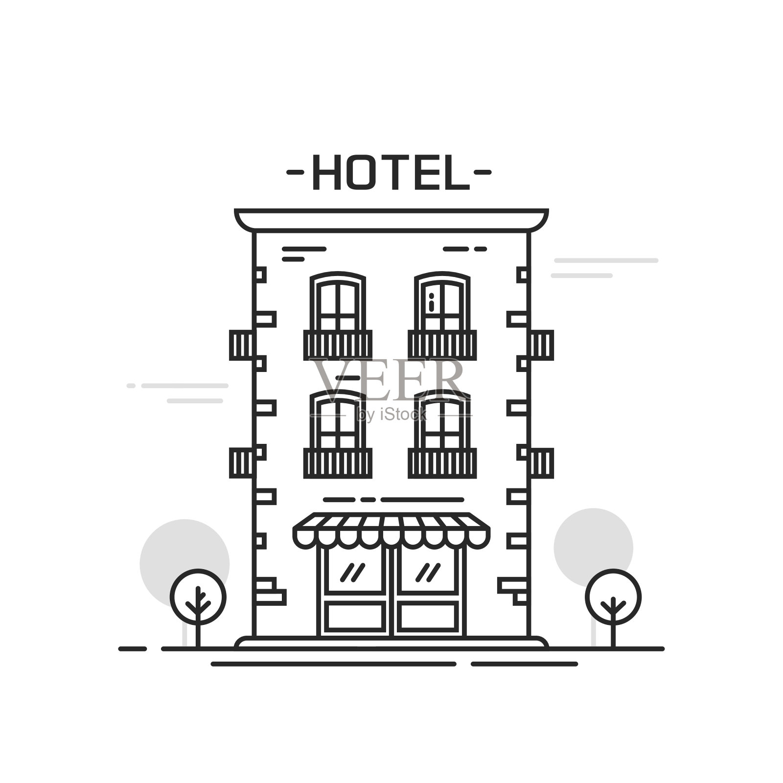 酒店建筑线条轮廓卡通风格矢量插图孤立插画图片素材