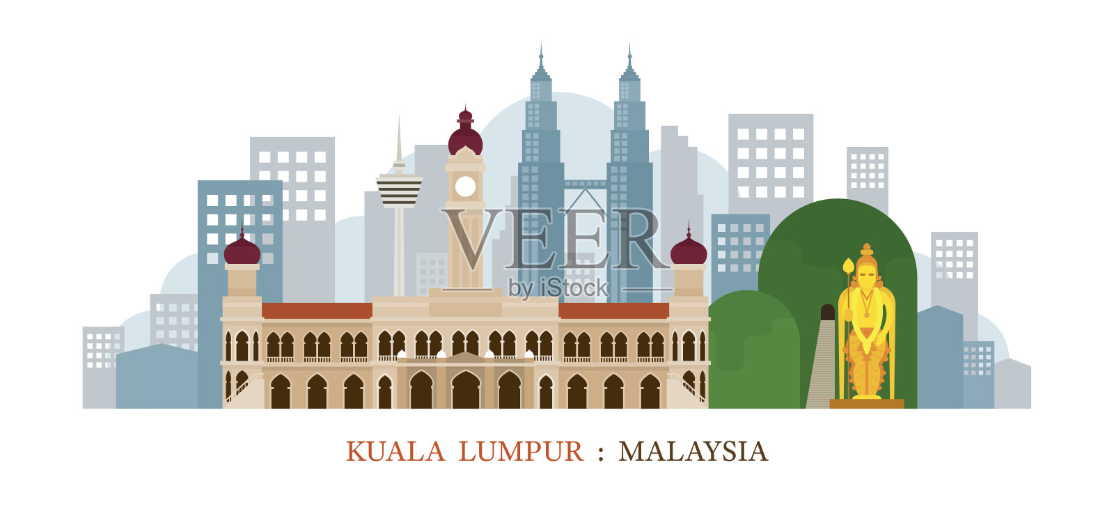 马来西亚地标天际线吉隆坡插画图片素材