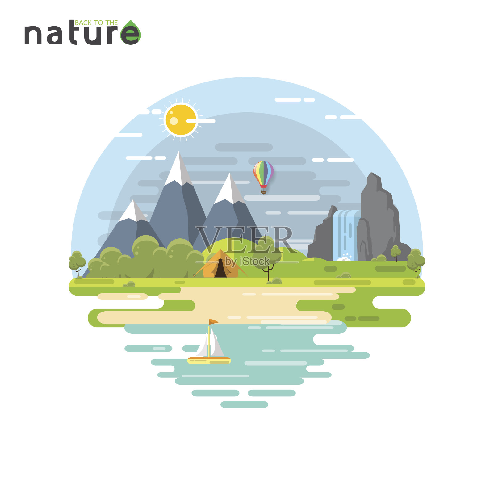 暑期旅游自然景观概念平面设计设计元素图片