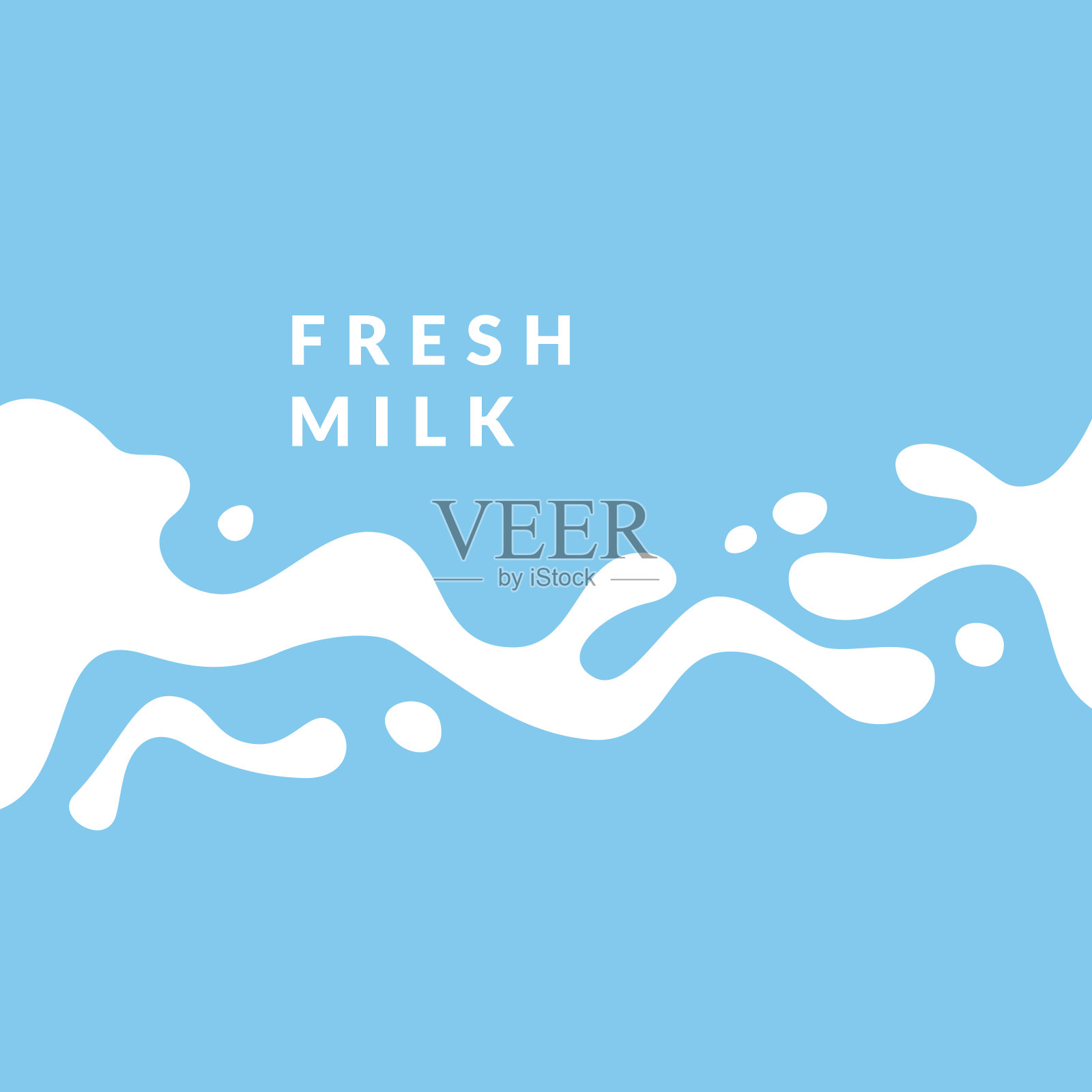 明亮的海报鲜牛奶与溅在浅蓝色的背景。矢量图插画图片素材