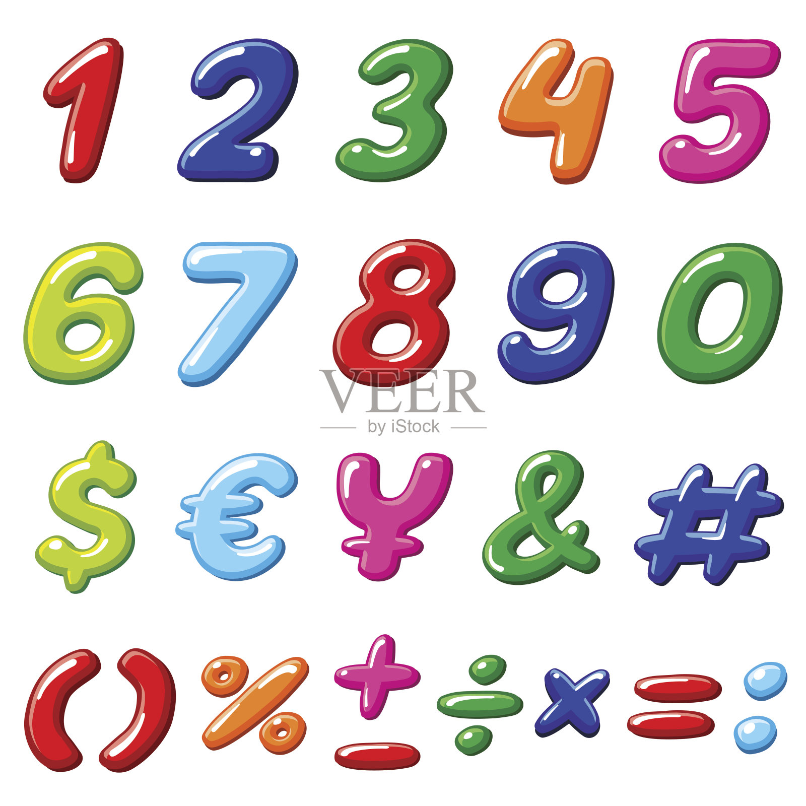 矢量彩虹糖果数字和光滑有趣的卡通儿童字母符号设计元素图片
