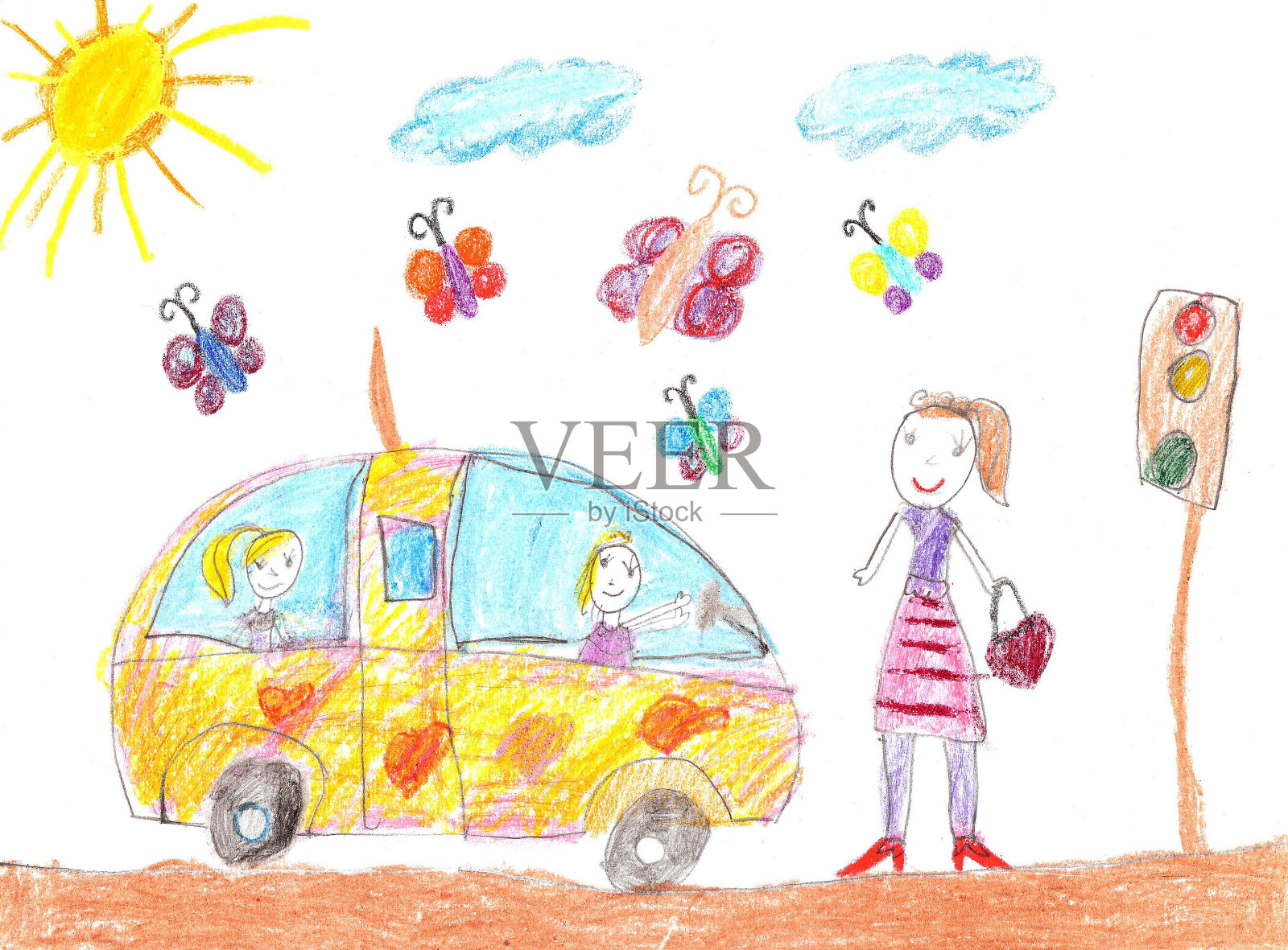 孩子们画汽车旅行插画图片素材