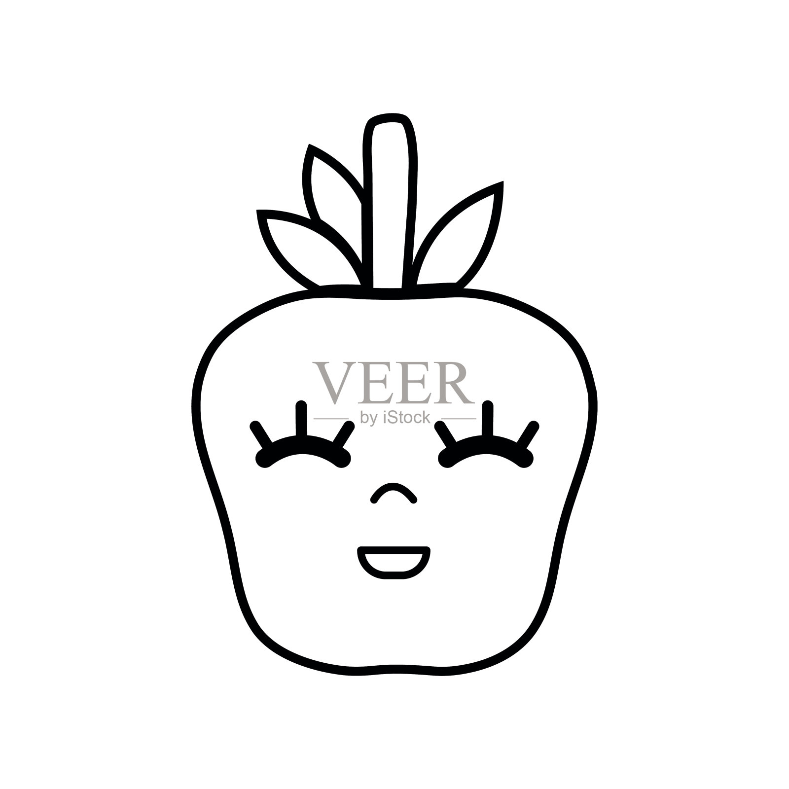 线卡哇伊可爱快乐的苹果水果设计元素图片