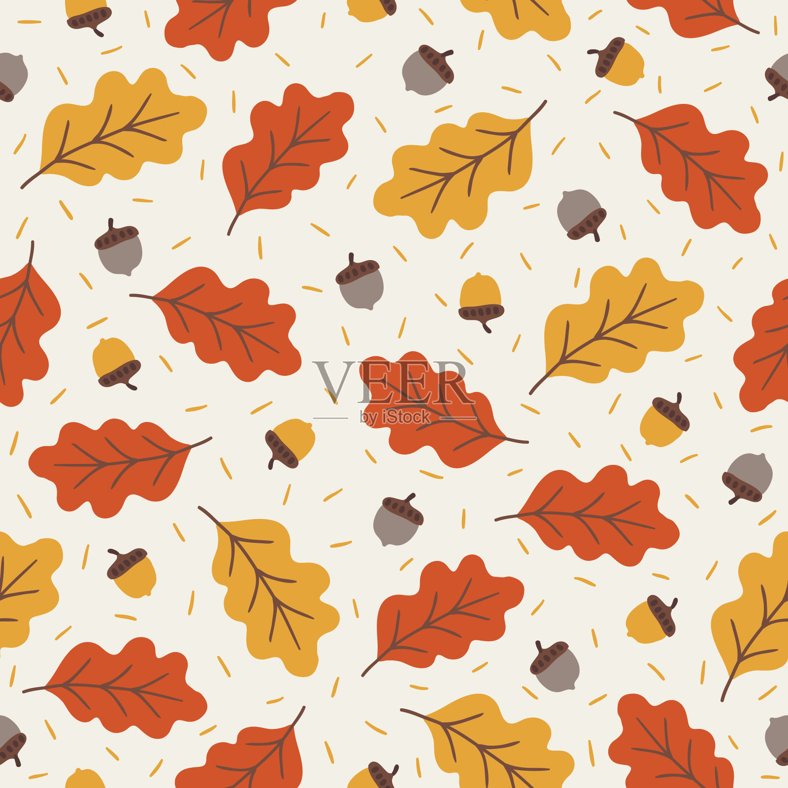 橡实和秋橡树叶的无缝图案插画图片素材