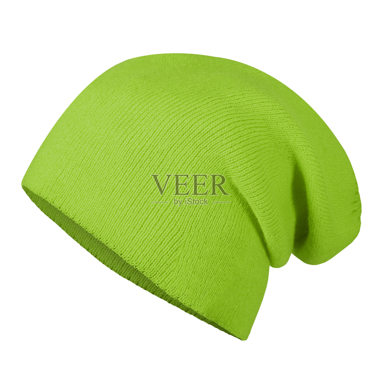霓虹草绿冬秋绿豆帽，帽子上看不见人体模型孤立在白色照片摄影图片