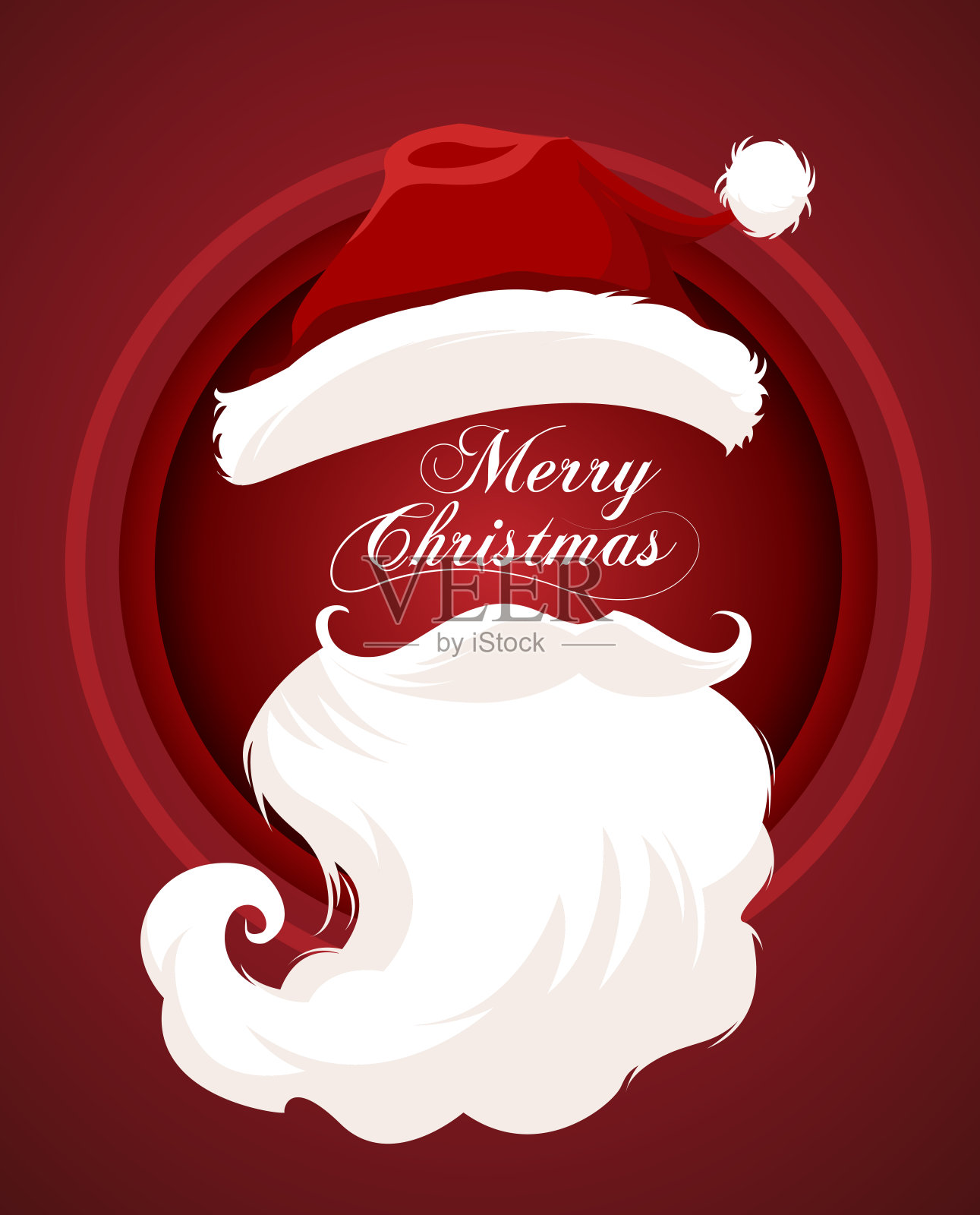 圣诞老人人物白胡子和小胡子在传统圣诞节日的红色背景上。矢量图插画图片素材