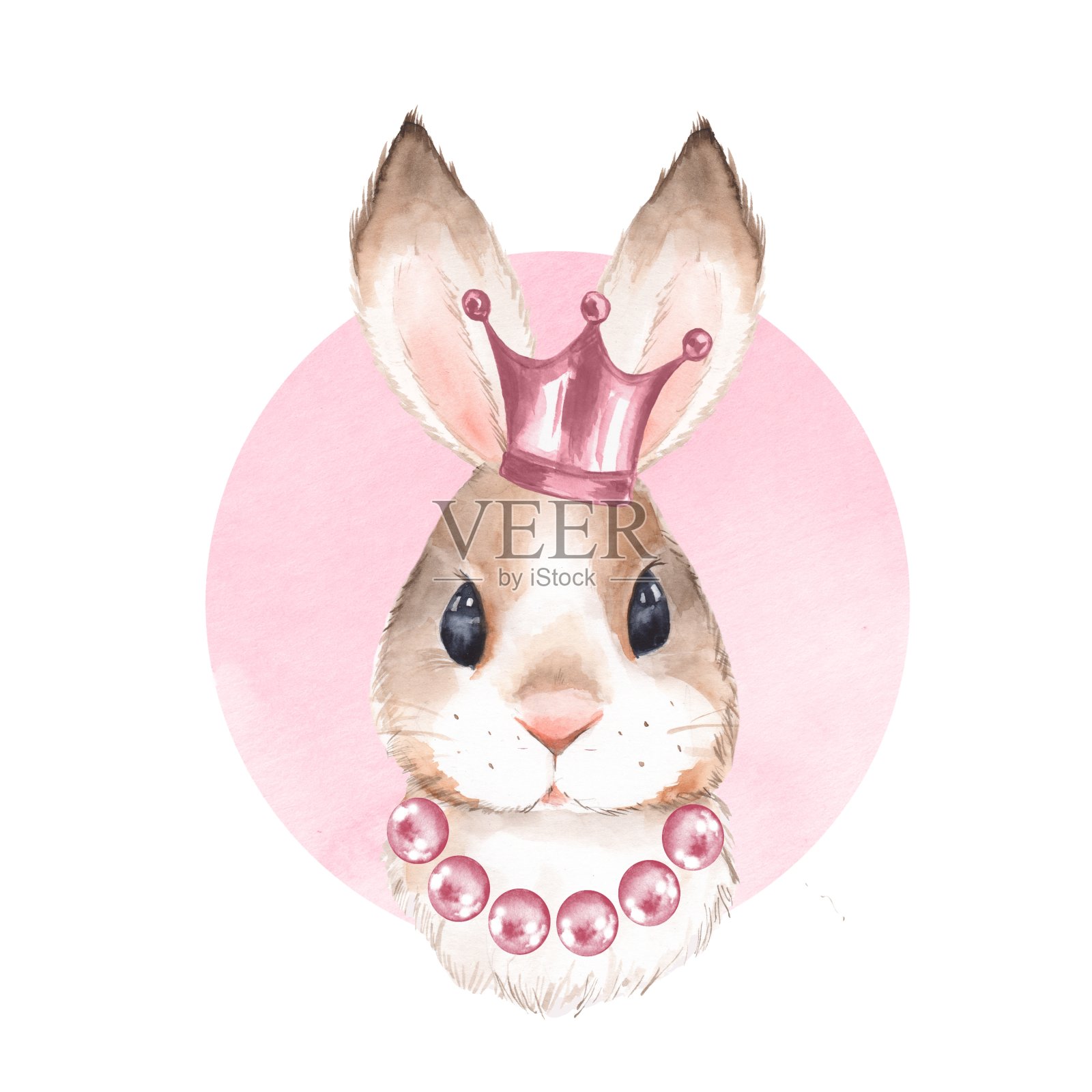兔子和皇冠。水彩插图设计元素图片