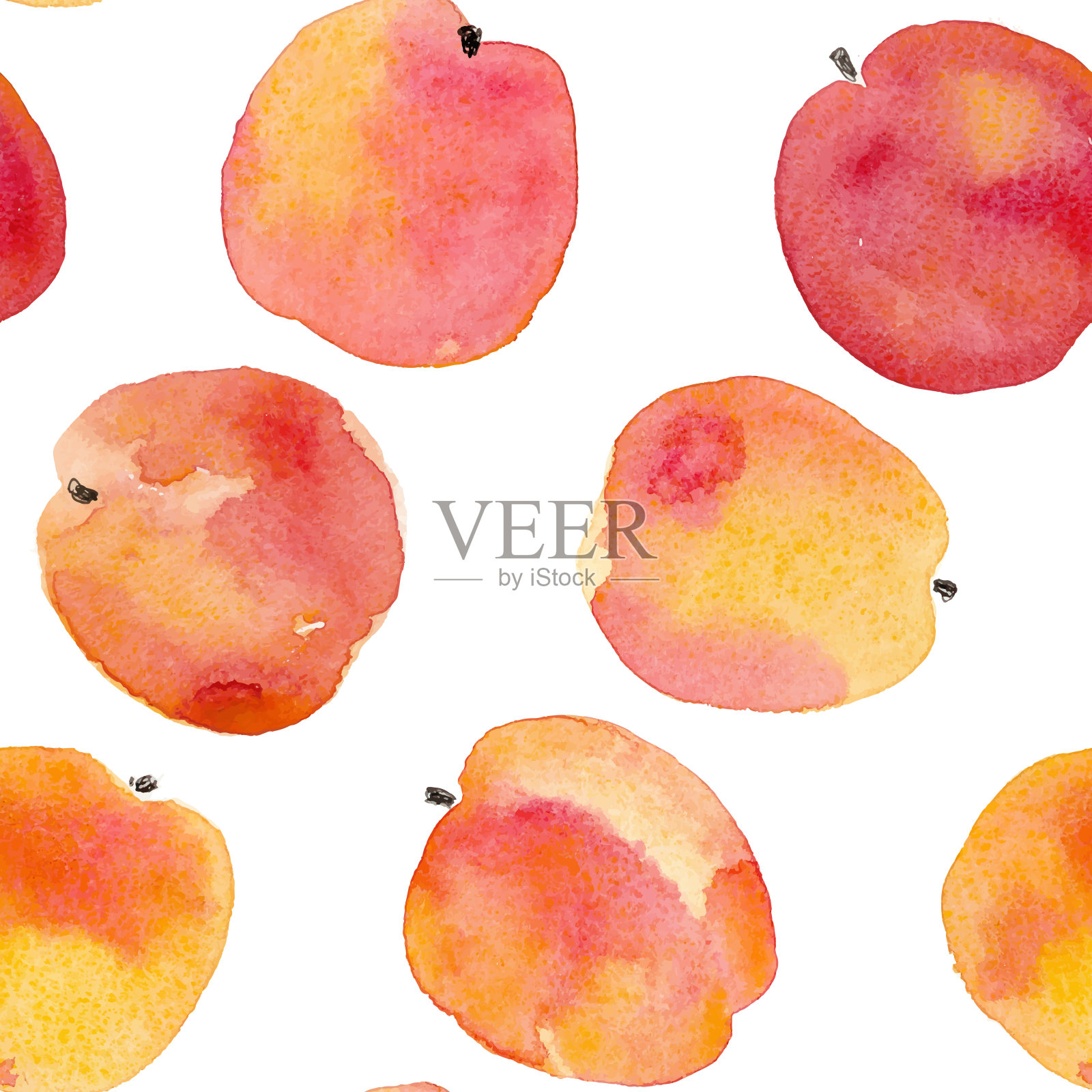 水彩手绘桃子和苹果无缝背景插画图片素材