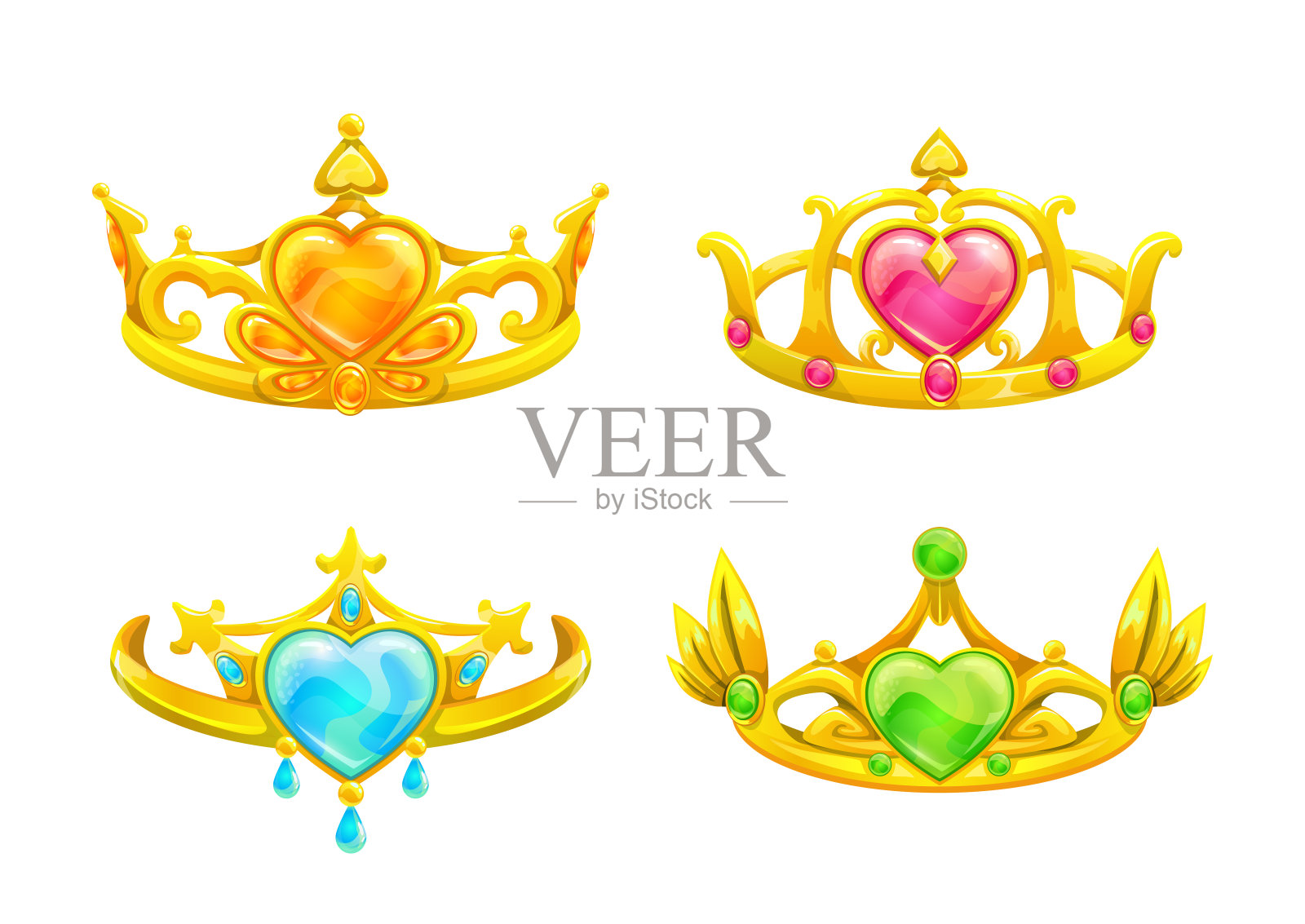 卡通金色公主皇冠套装设计元素图片