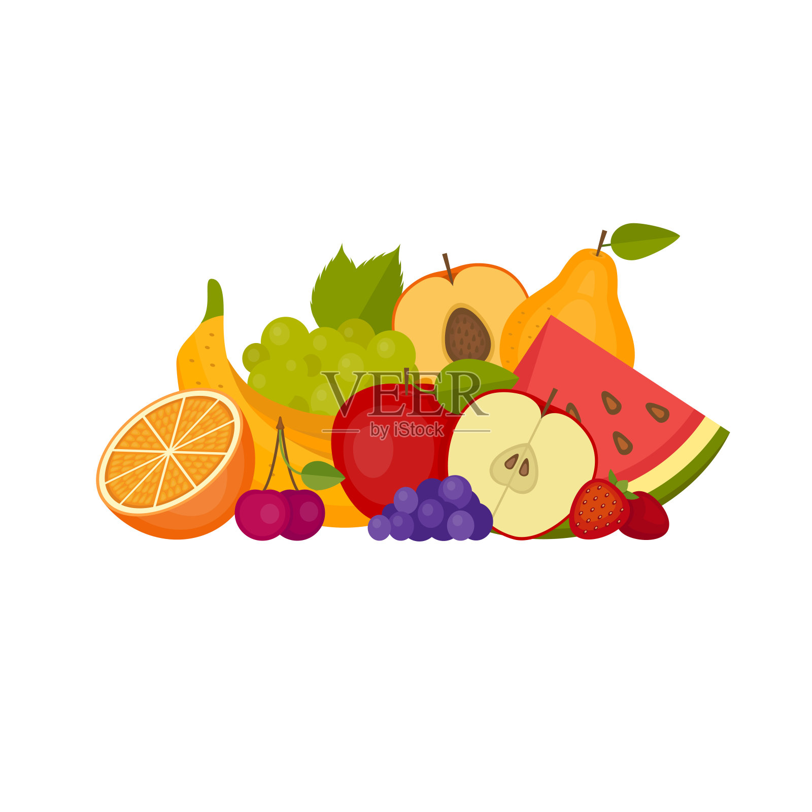 水果和浆果。健康食品。平面风格，矢量插图。设计元素图片