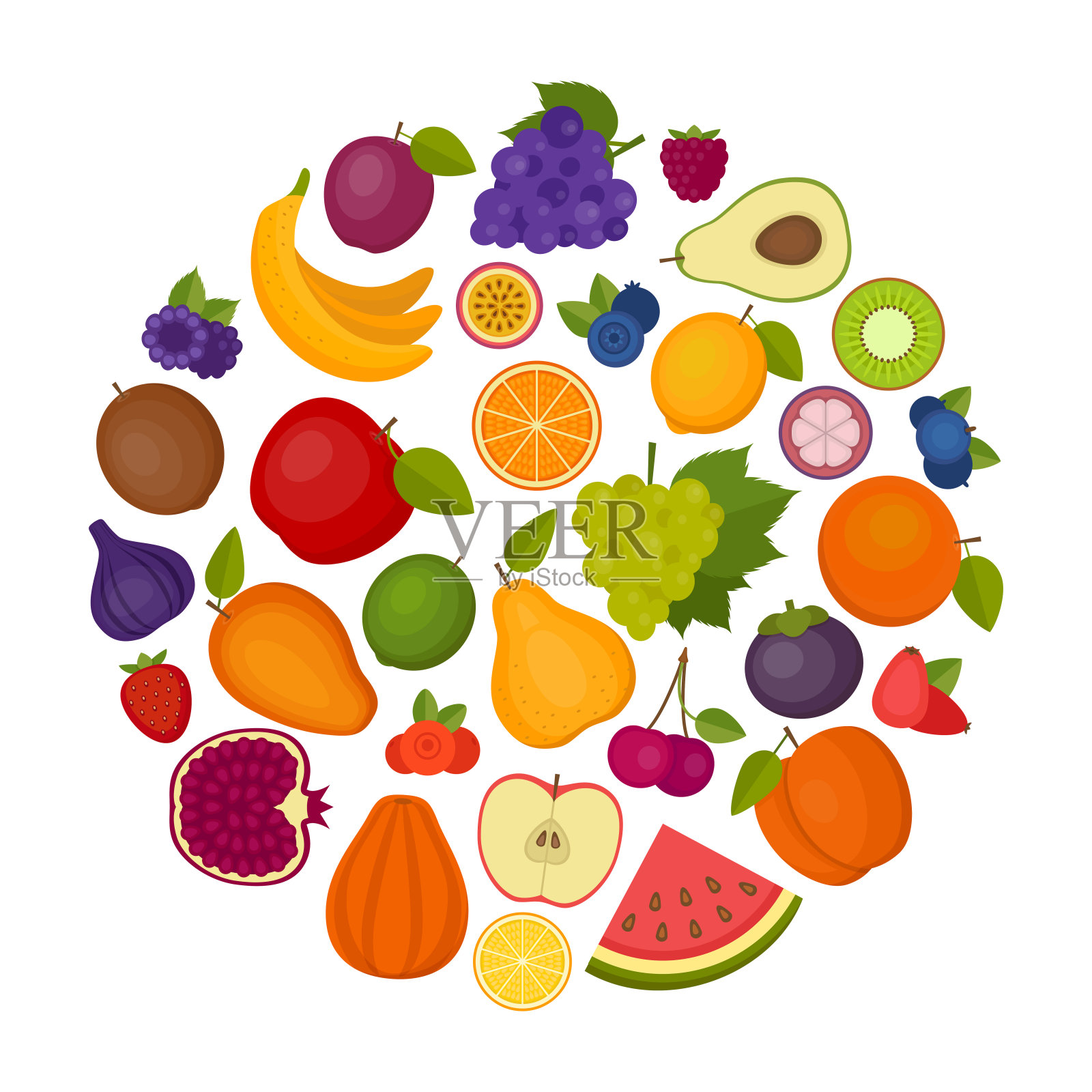 水果的背景。有机健康食品。平面风格，矢量插图。插画图片素材