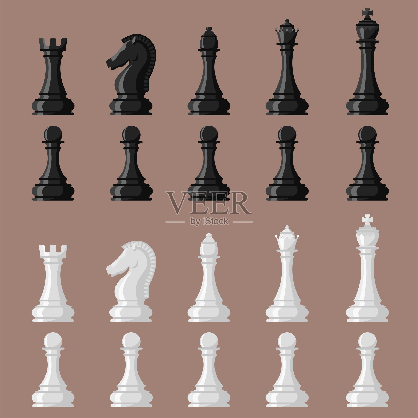 棋盘和象棋向量休闲概念骑士组白棋和黑棋的竞争插画图片素材