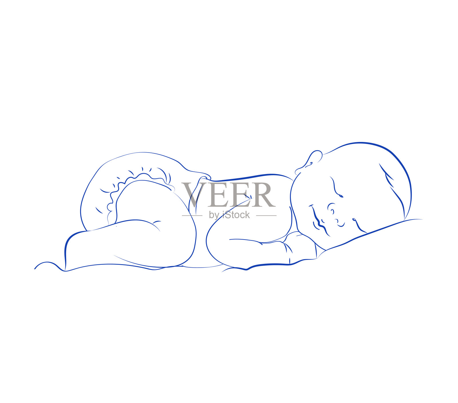 可爱的新生儿睡眠向量。可爱的睡着的孩子。轮廓草图，手绘。设计元素图片