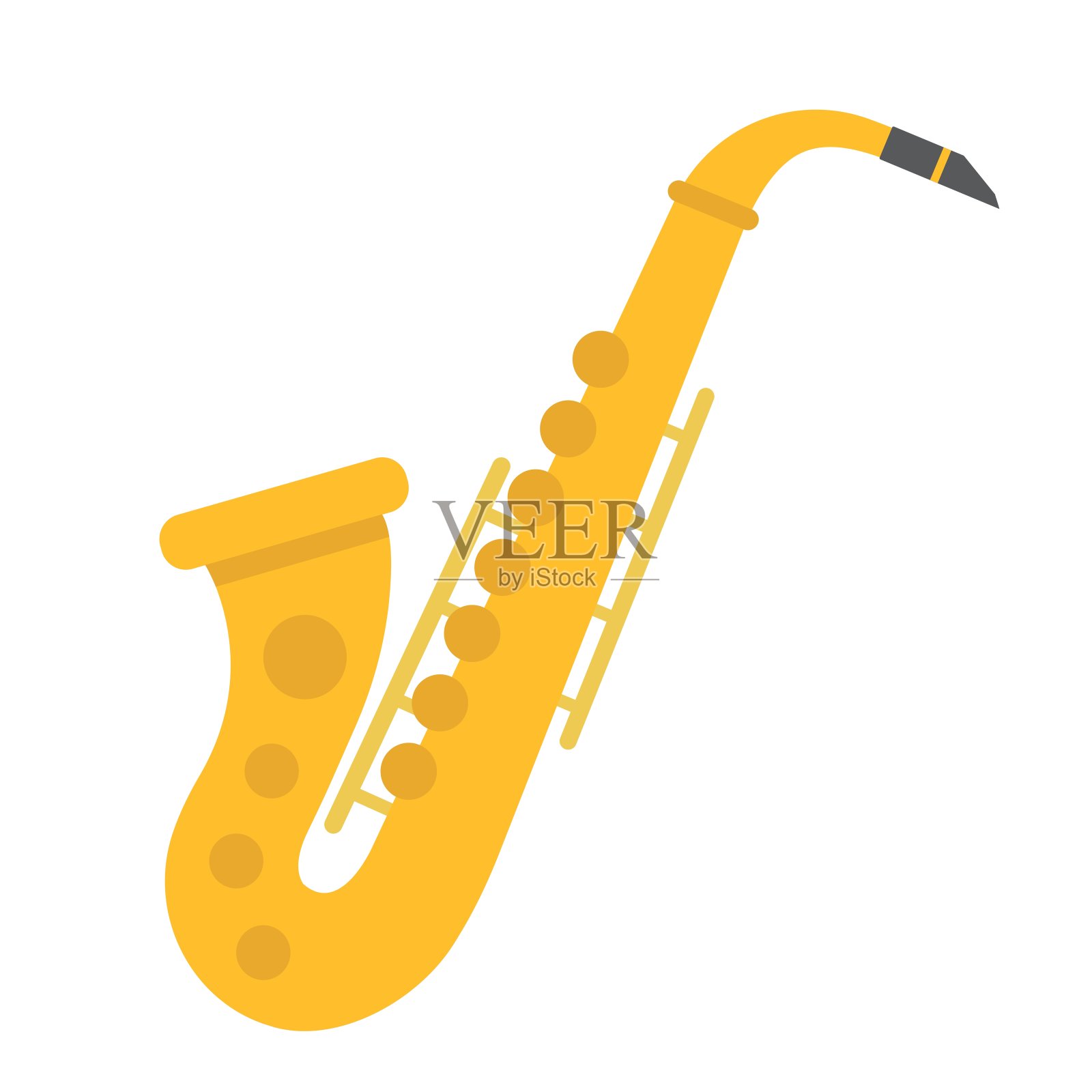萨克斯管平面图标，音乐和乐器，爵士符号矢量图形，一个彩色的固体图案在白色的背景，eps 10。设计元素图片