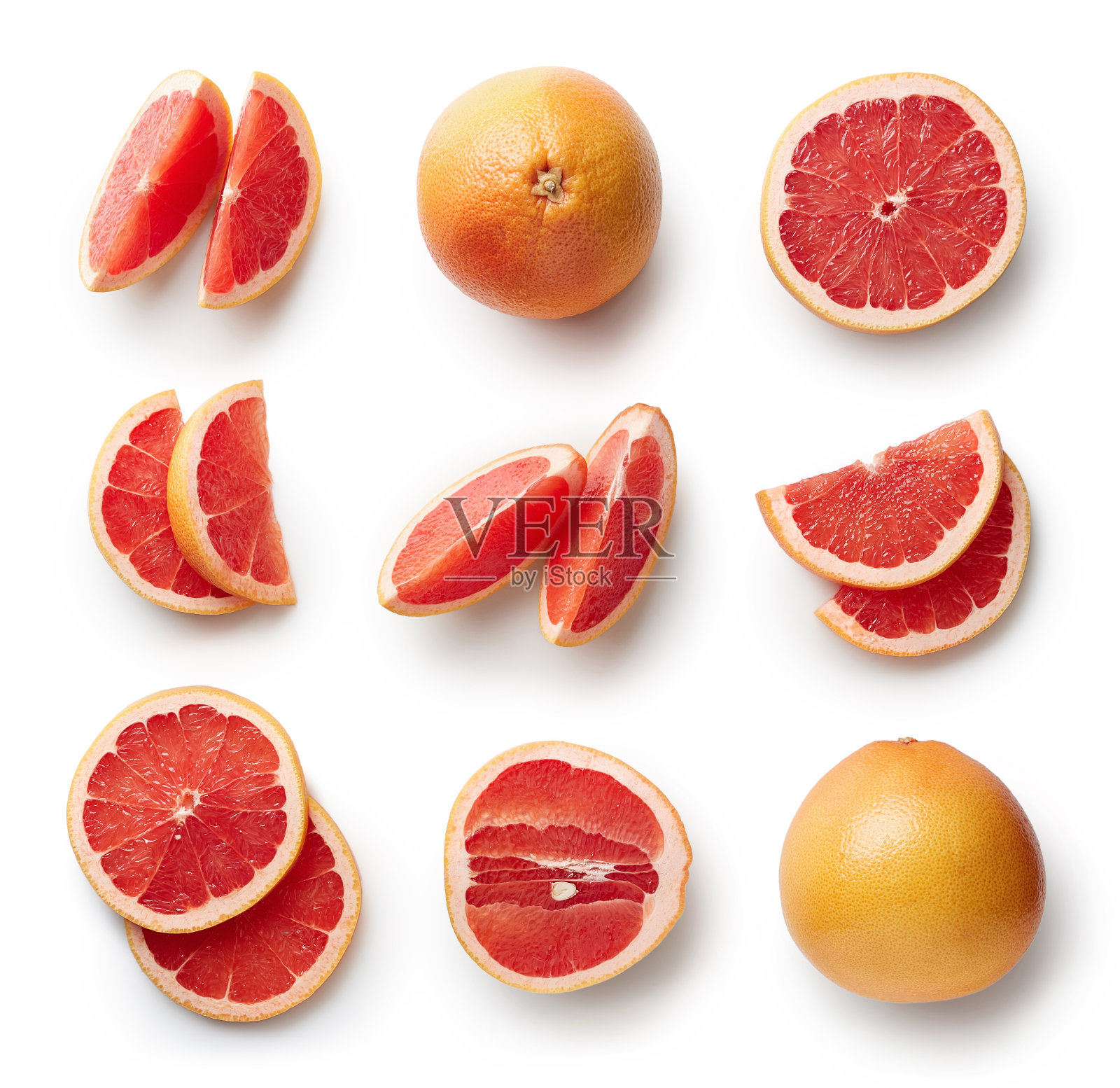 白色背景上分离的新鲜葡萄柚照片摄影图片