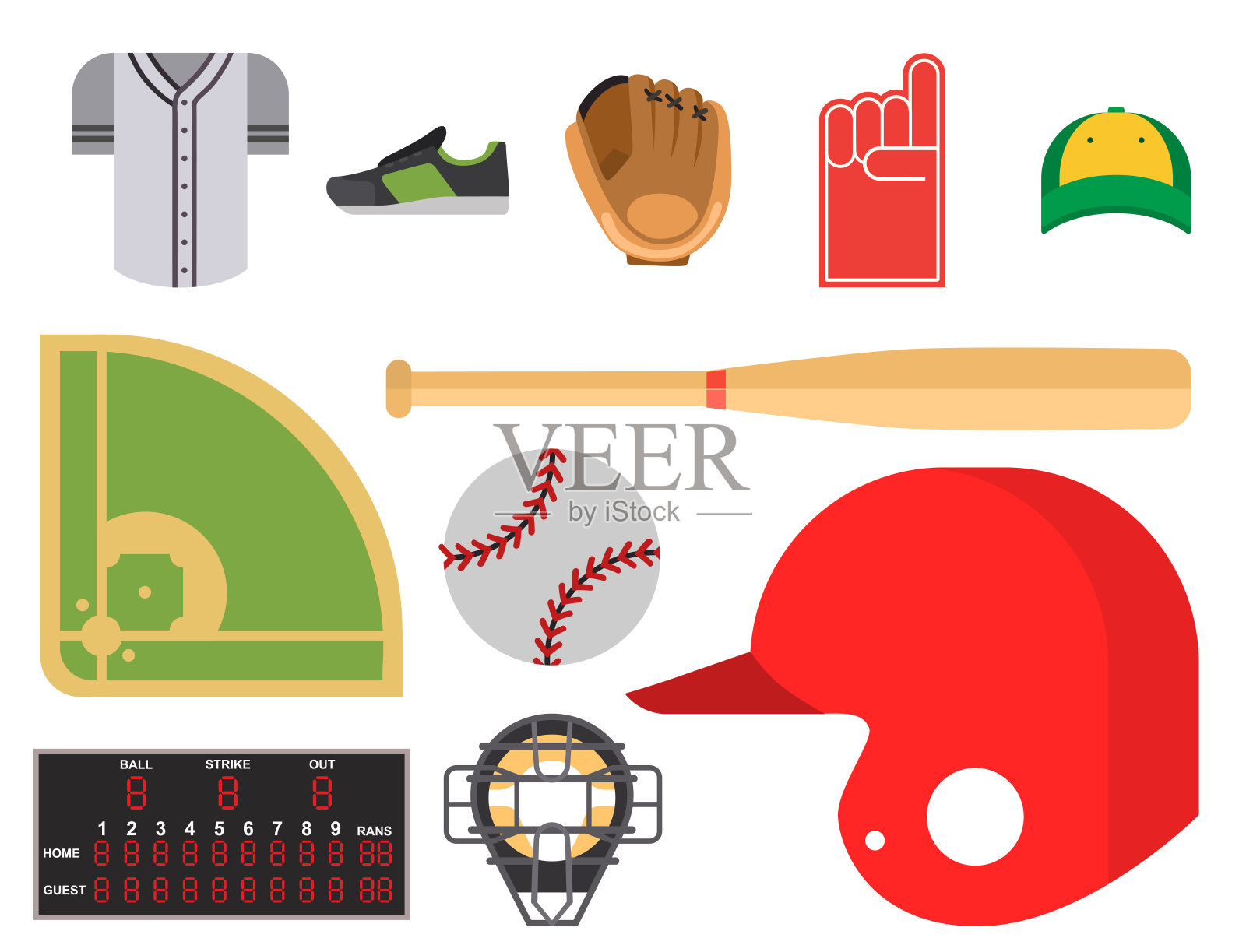 卡通棒球运动员图标击球矢量设计美国游戏运动员运动联盟设备设计元素图片