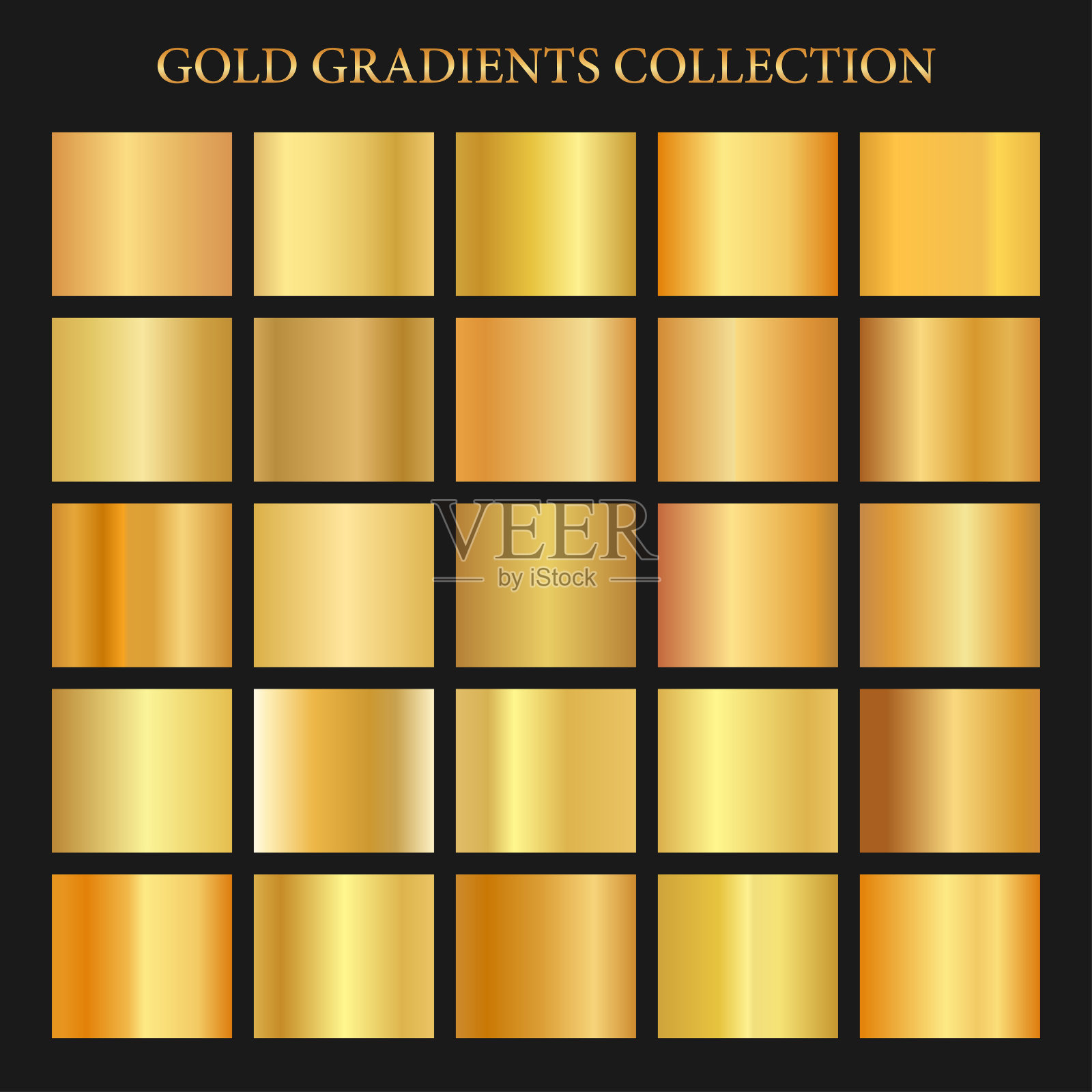 金色渐变集合背景，金色金属模板。向量金金属集合插画图片素材