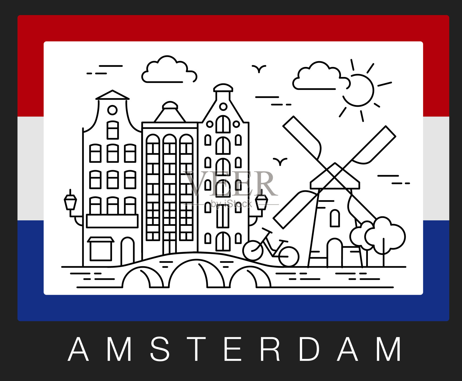 荷兰阿姆斯特丹。城市景观矢量图插画图片素材