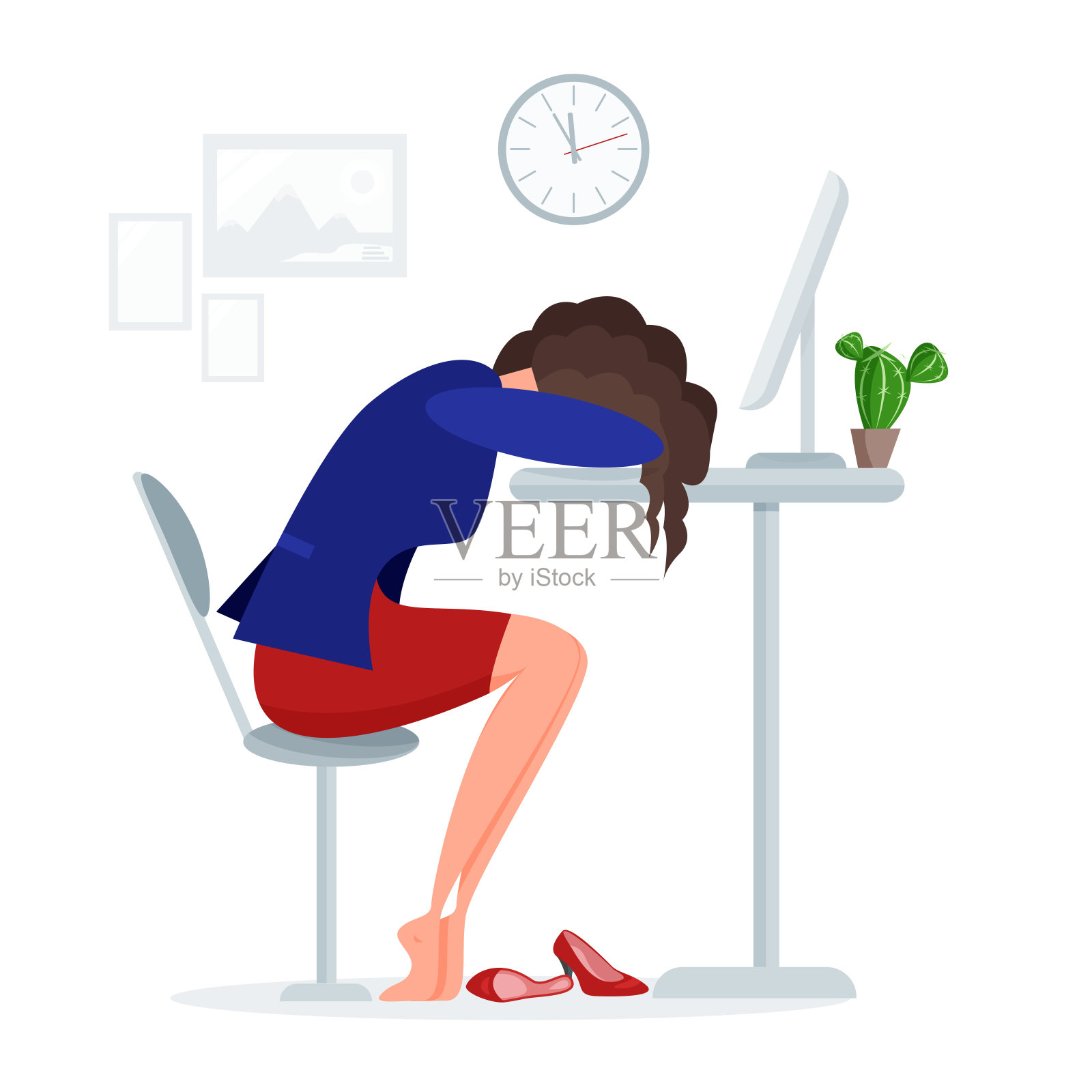 女人累了在工作中睡觉设计元素图片