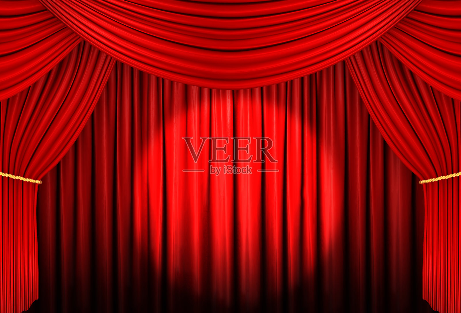 红色舞台窗帘与聚光灯，3d插图照片摄影图片