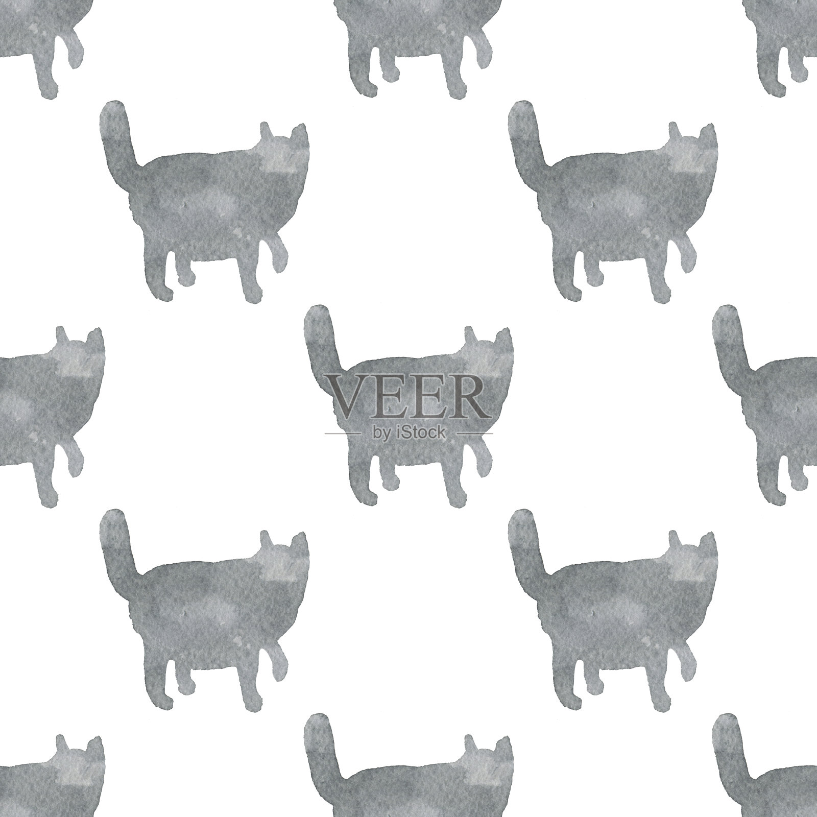 无缝模式与灰色猫孤立在白色背景插画图片素材