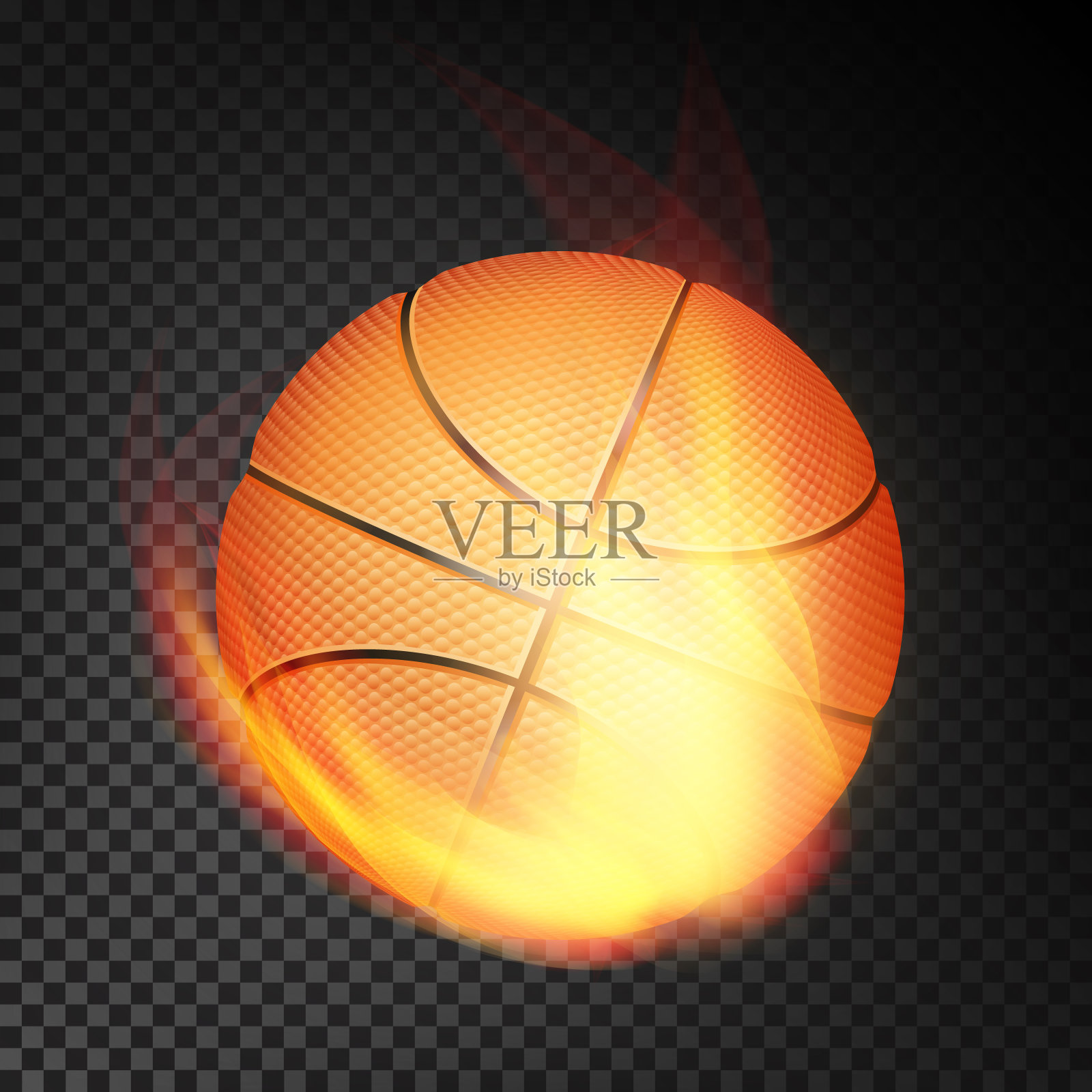 篮球在火矢量现实。燃烧的篮球球。透明的背景插画图片素材